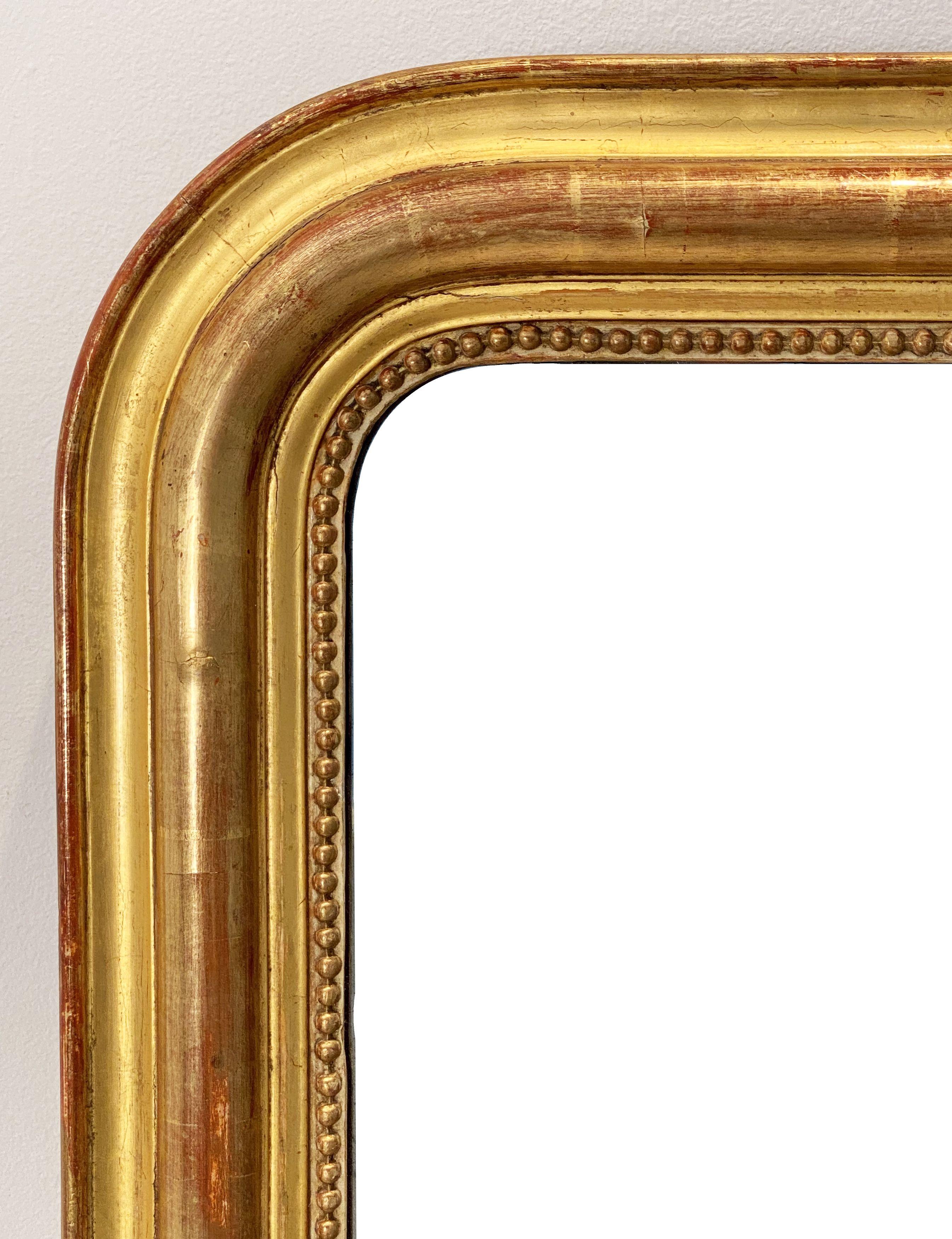 Glass Large Louis Philippe Arch Top Gilt Mirror From France (H 30 7/8 X W 23 3/4)