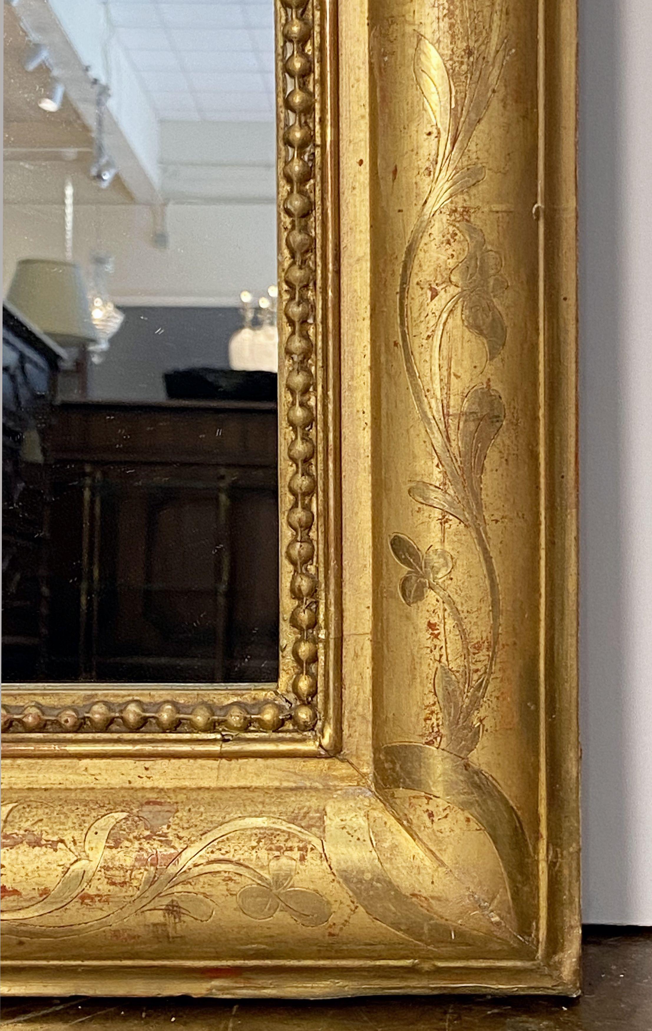 Large Louis Philippe Arch Top Gilt Mirror from France (H 38 1/2 x W 25 1/8) 1