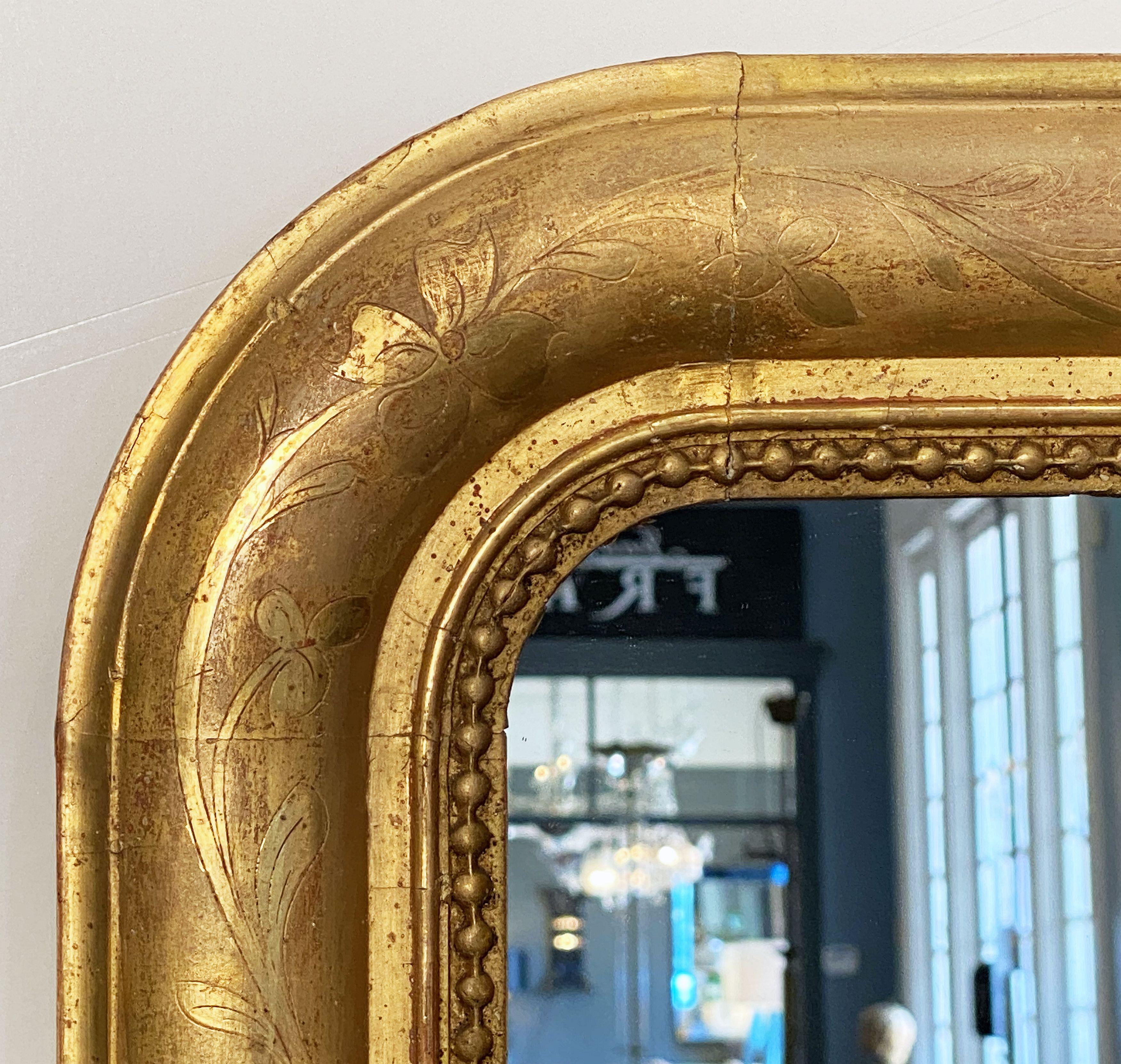Large Louis Philippe Arch Top Gilt Mirror from France (H 38 1/2 x W 25 1/8) For Sale 8