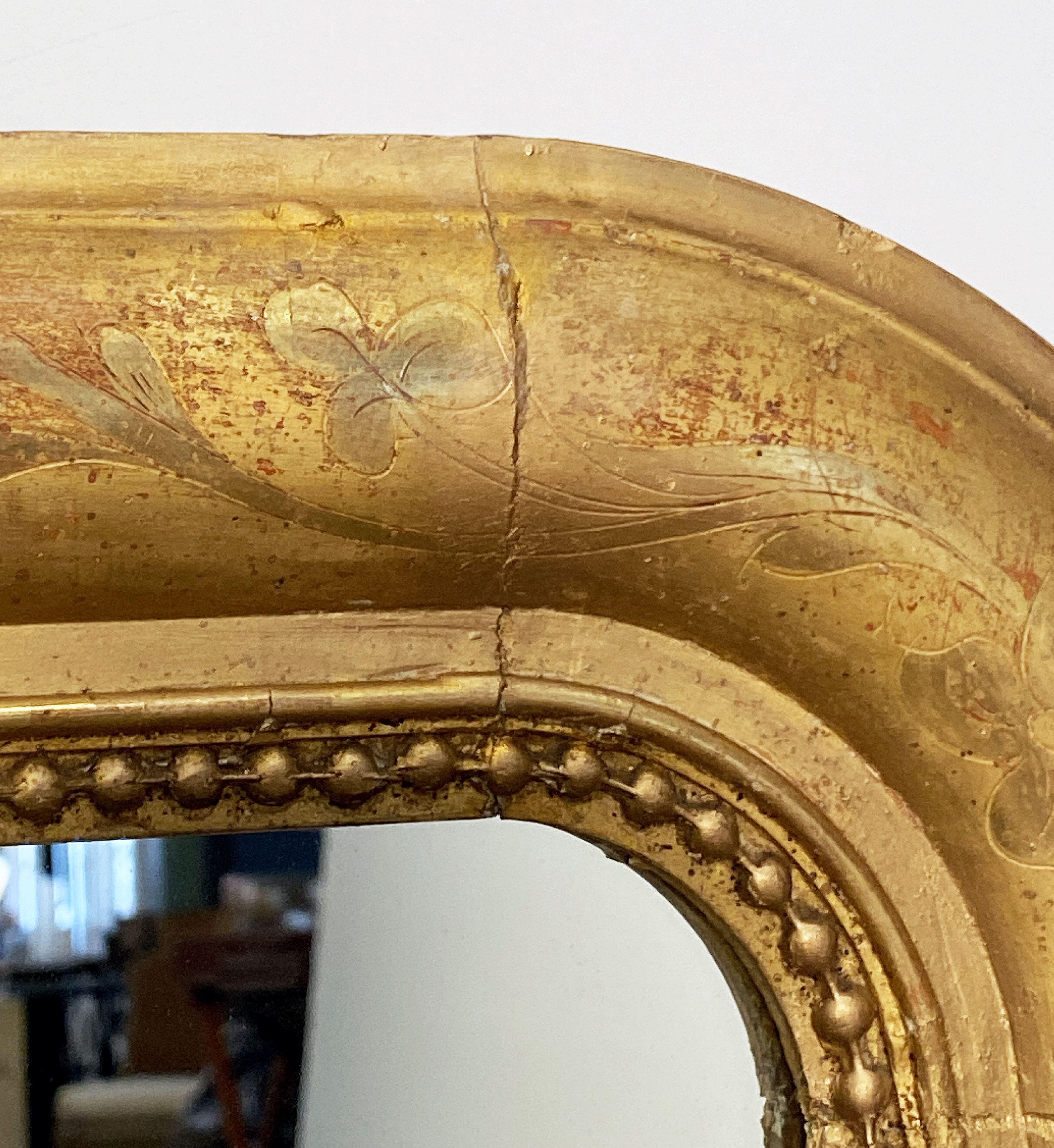 Large Louis Philippe Arch Top Gilt Mirror from France (H 38 1/2 x W 25 1/8) For Sale 9