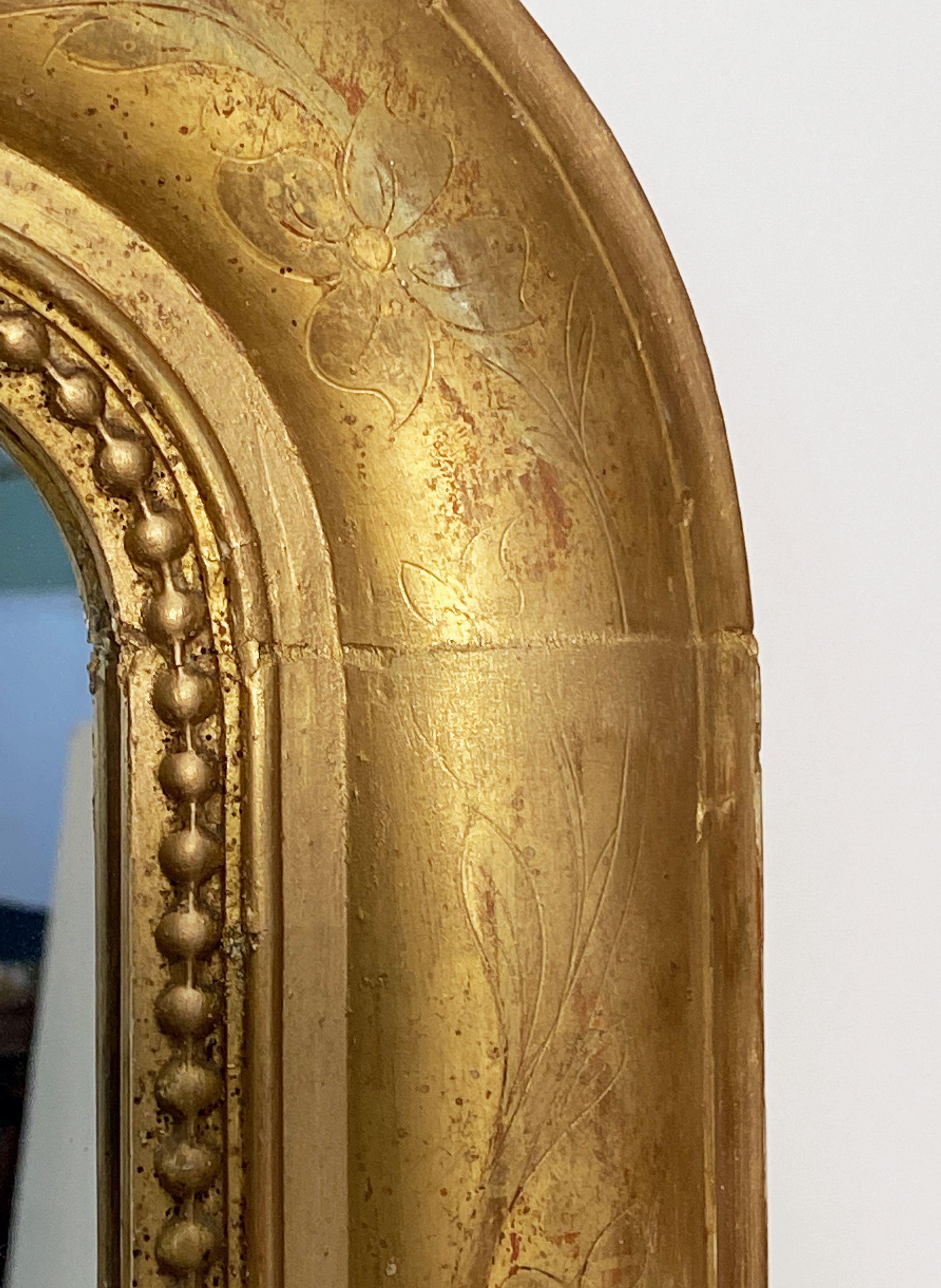 Large Louis Philippe Arch Top Gilt Mirror from France (H 38 1/2 x W 25 1/8) For Sale 10