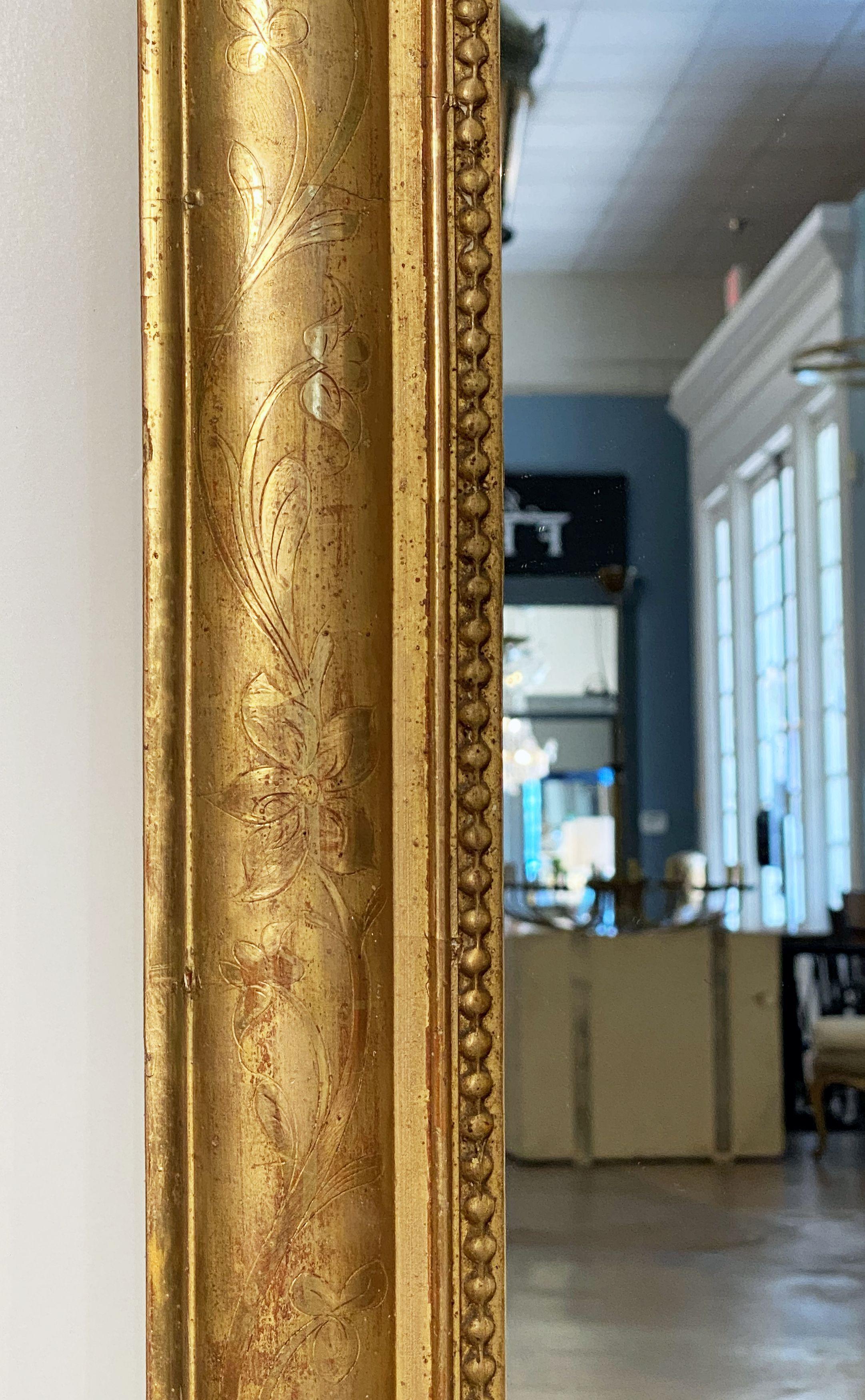 Glass Large Louis Philippe Arch Top Gilt Mirror from France (H 38 1/2 x W 25 1/8) For Sale