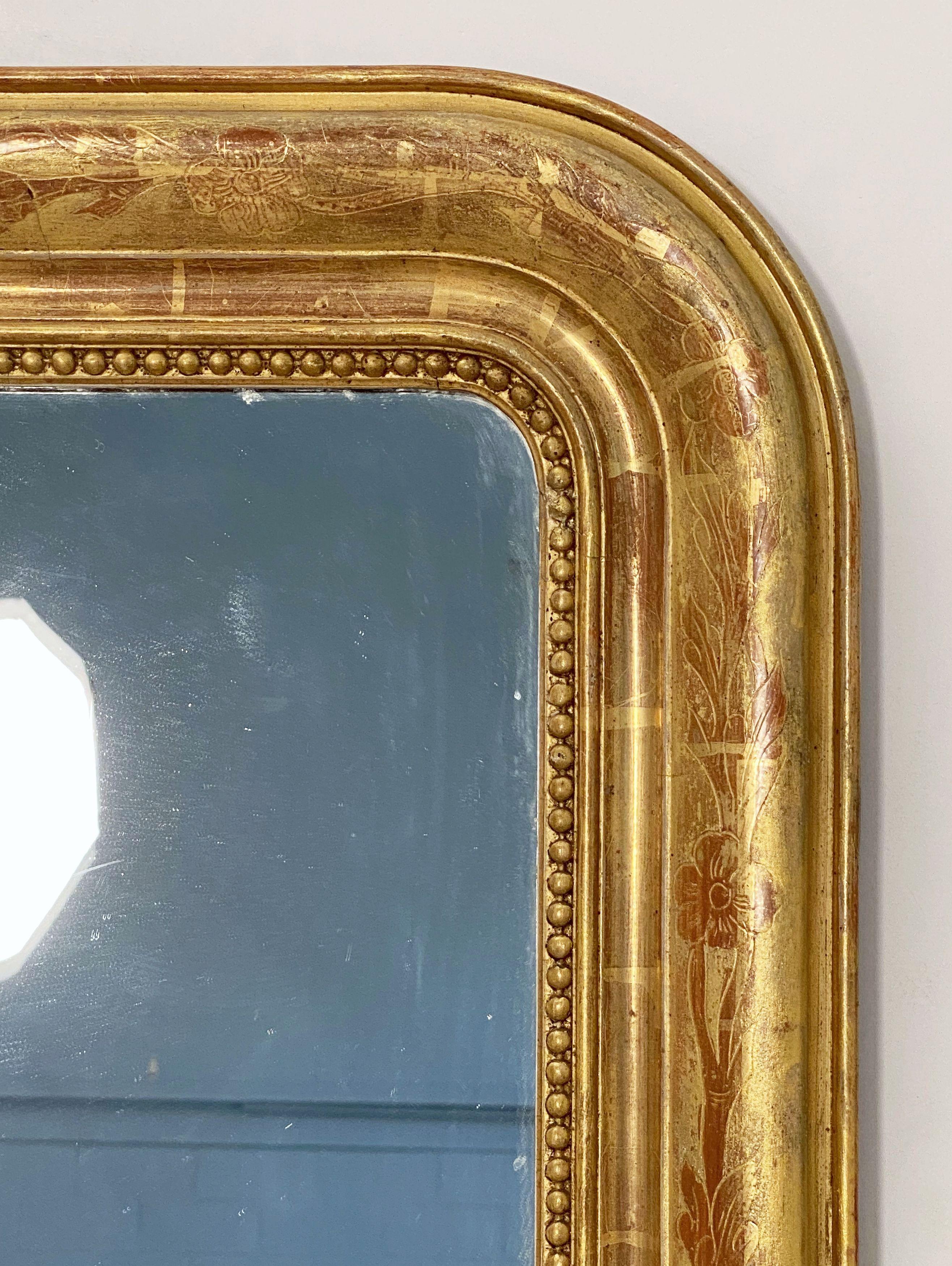Large Louis Philippe Arch Top Gilt Mirror from France (H 38 3/4 x W 28) 4