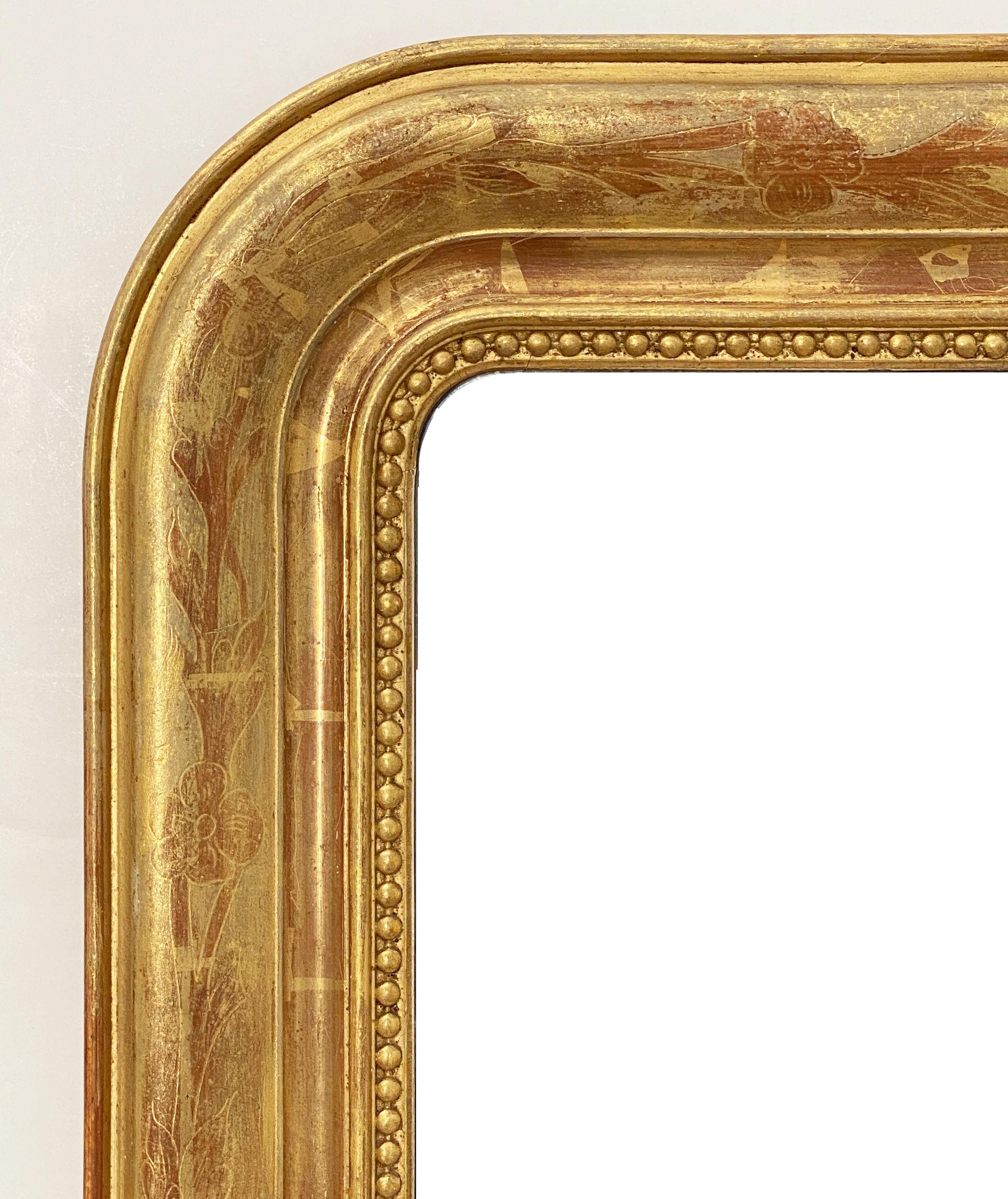 Large Louis Philippe Arch Top Gilt Mirror from France (H 38 3/4 x W 28) In Good Condition In Austin, TX