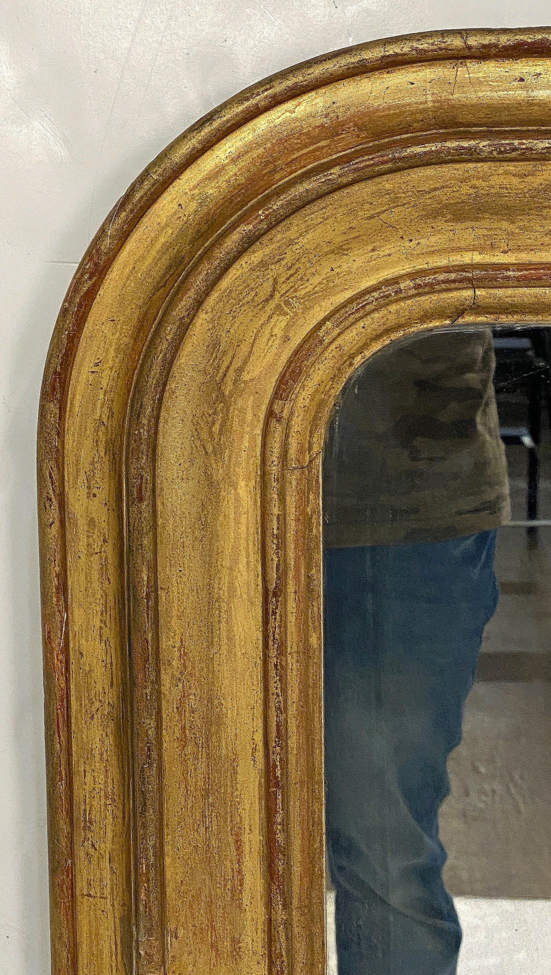 French Large Louis Philippe Arch Top Gilt Mirror from France (H 47 1/4 x W 39) For Sale