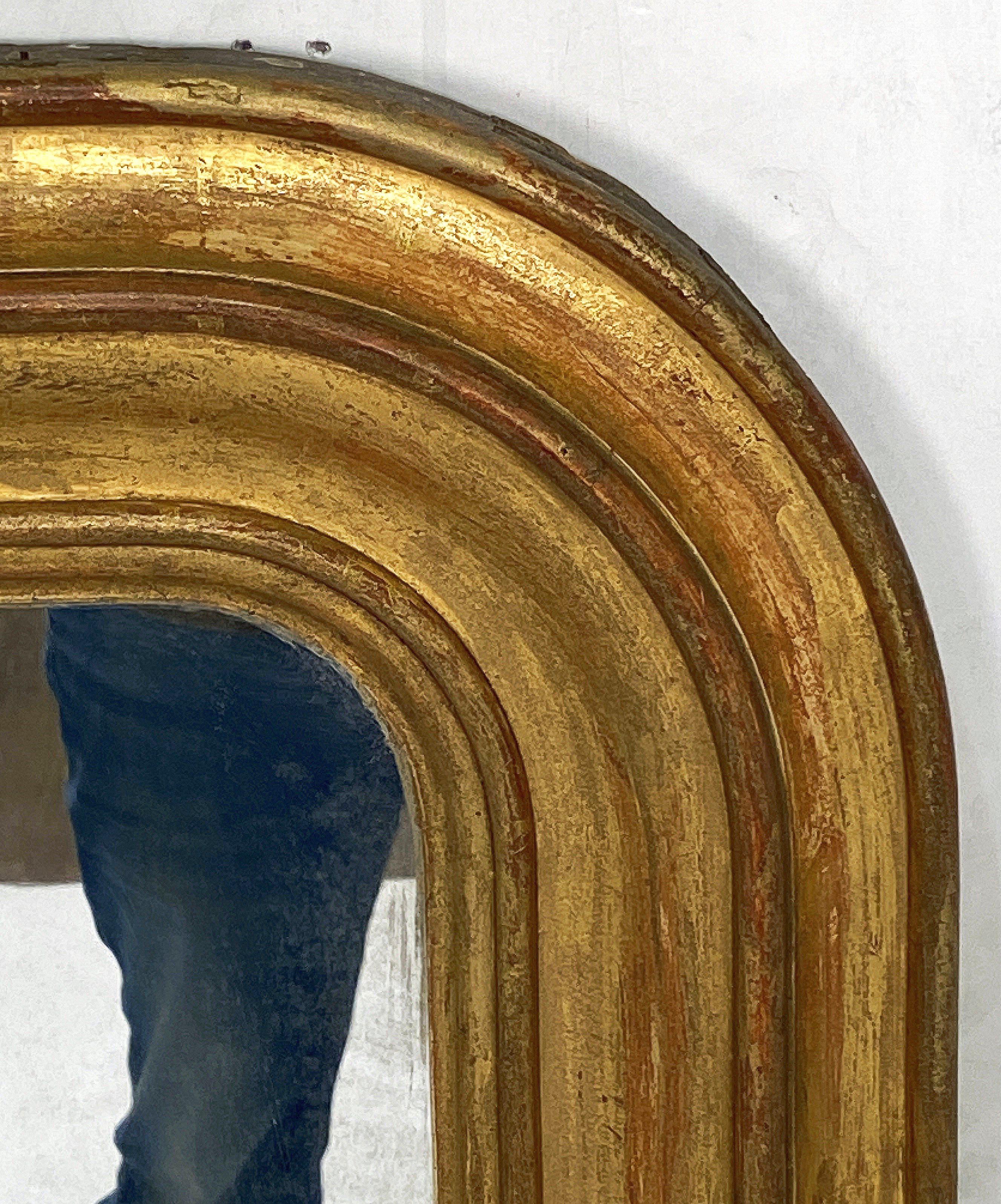Glass Large Louis Philippe Arch Top Gilt Mirror from France (H 47 1/4 x W 39) For Sale