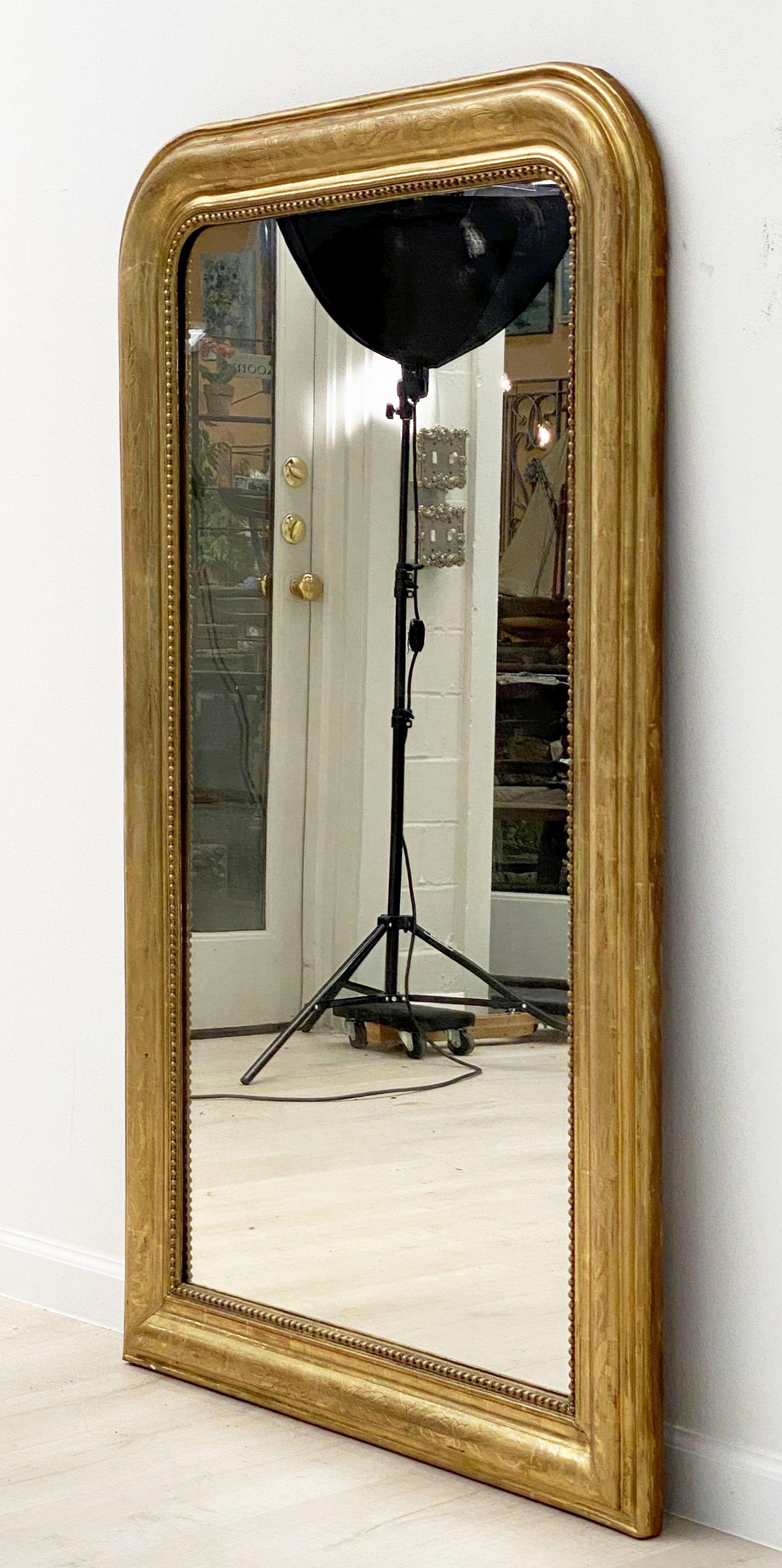 French Large Louis Philippe Arch Top Gilt Mirror From France (H 56 X 34 1/2)