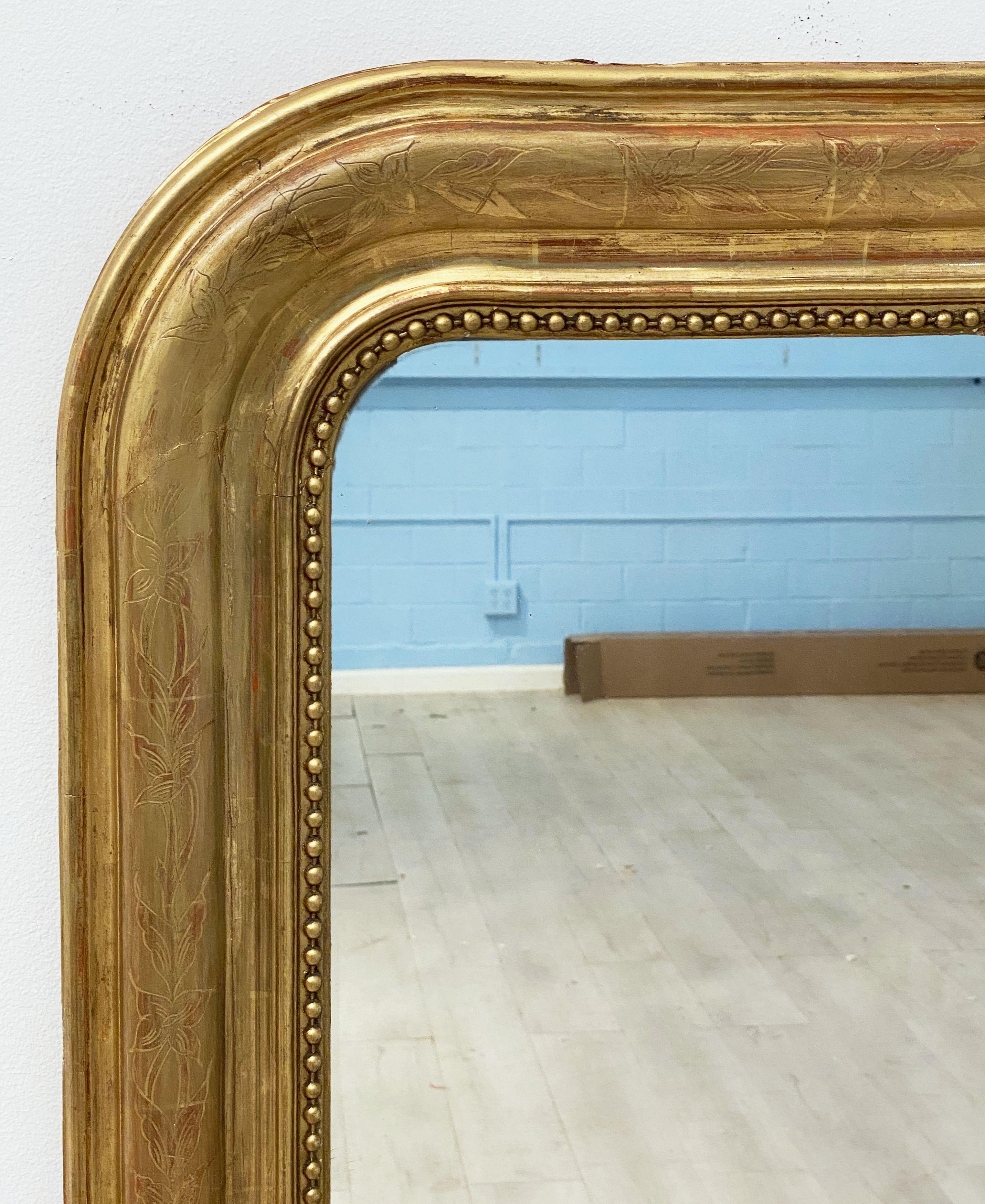 19th Century Large Louis Philippe Arch Top Gilt Mirror From France (H 56 X 34 1/2)