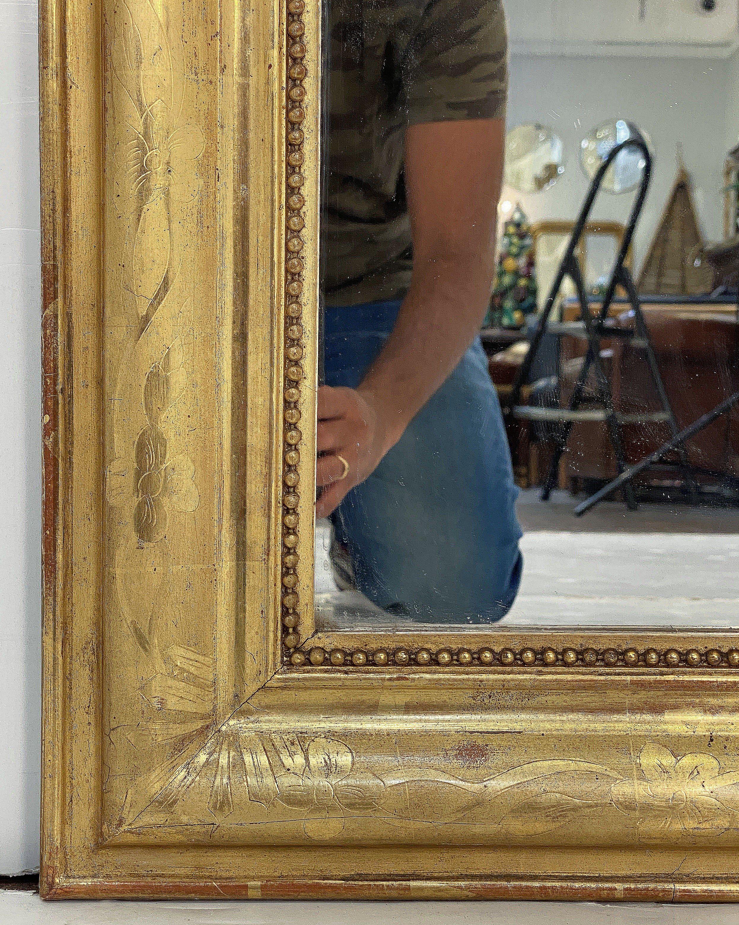 Large Louis Philippe Arch Top Gilt Mirror (H 42 3/4 x W 34 1/4) 4