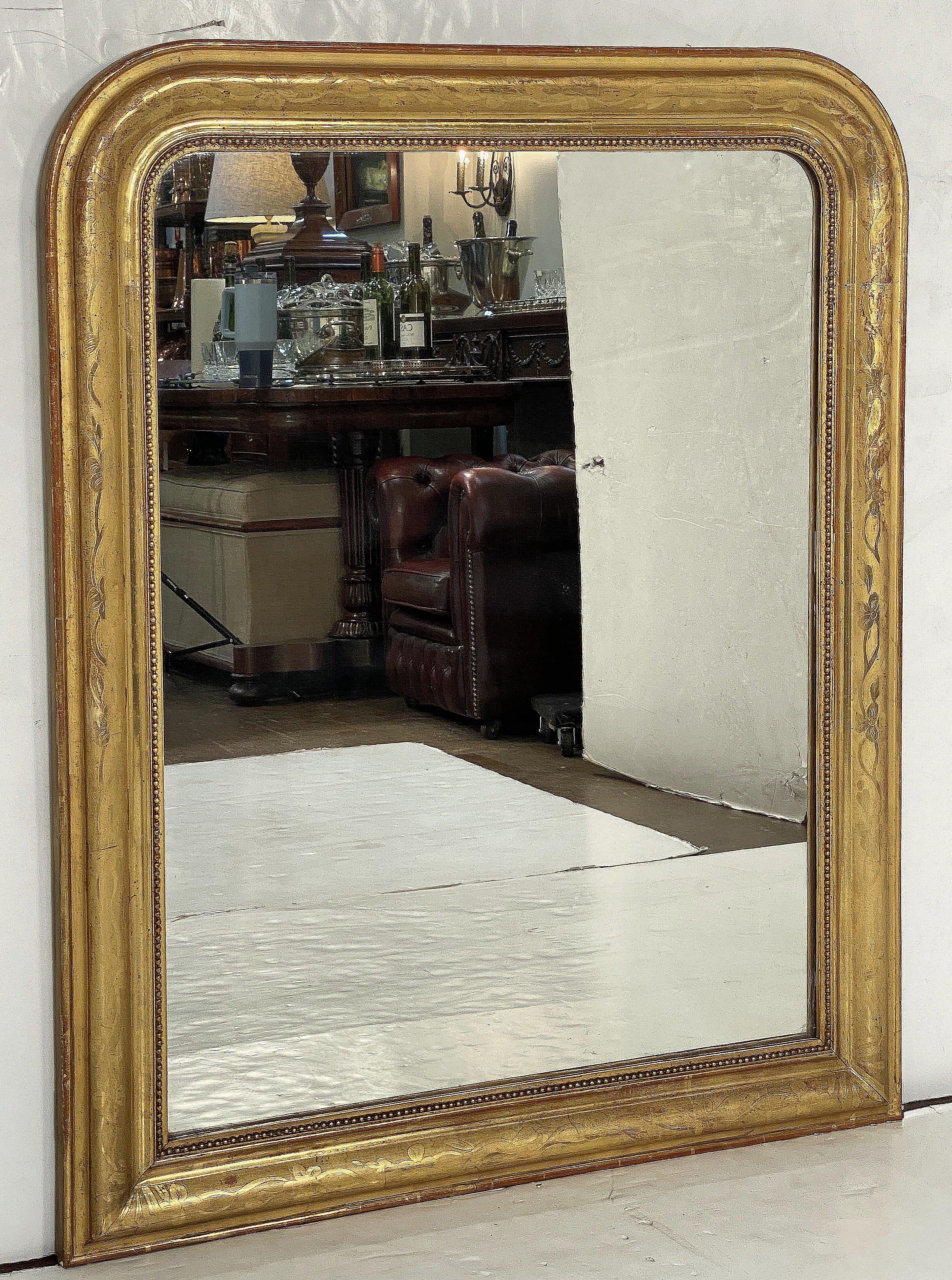 French Large Louis Philippe Arch Top Gilt Mirror (H 42 3/4 x W 34 1/4)