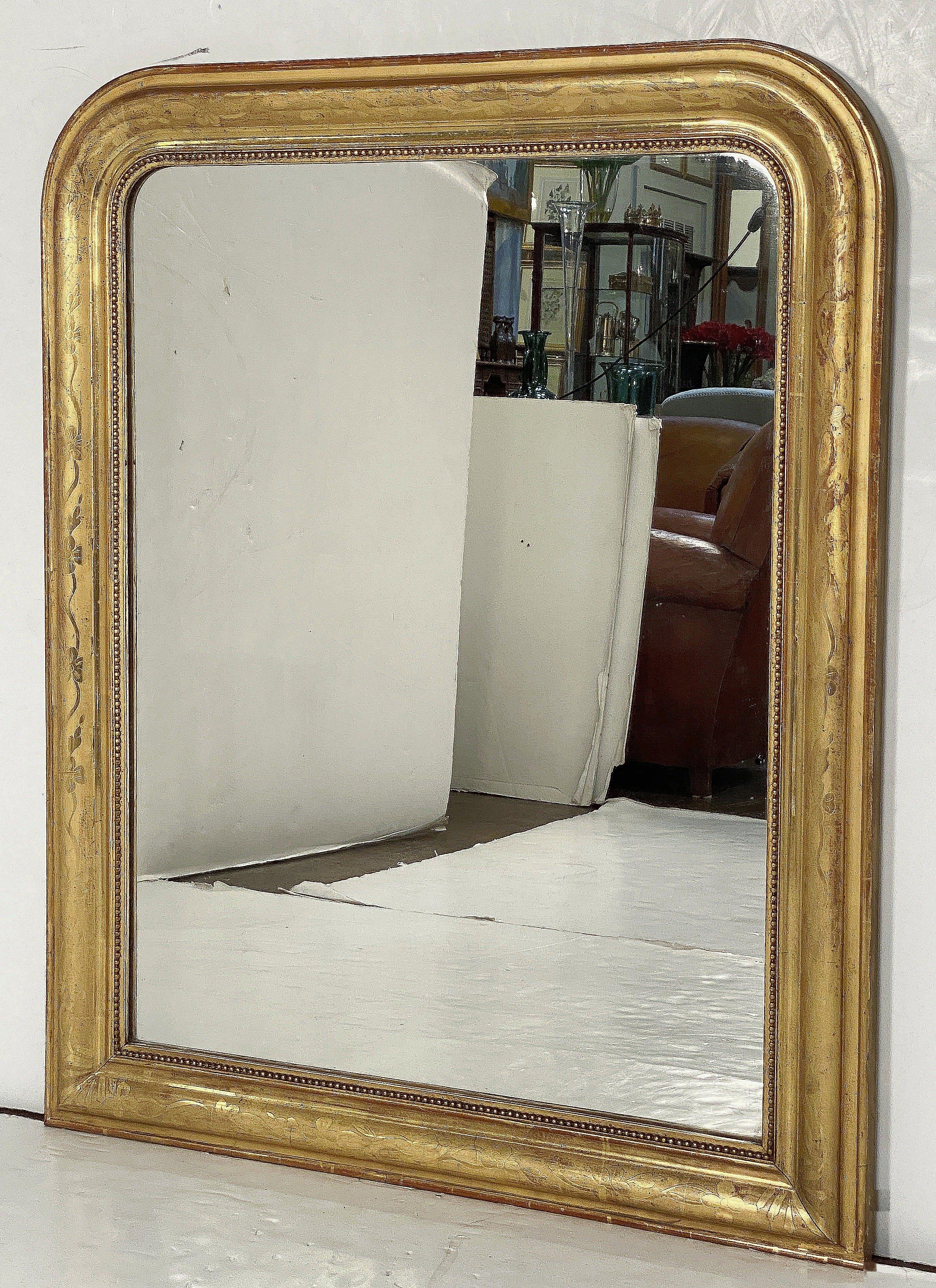 19th Century Large Louis Philippe Arch Top Gilt Mirror (H 42 3/4 x W 34 1/4)