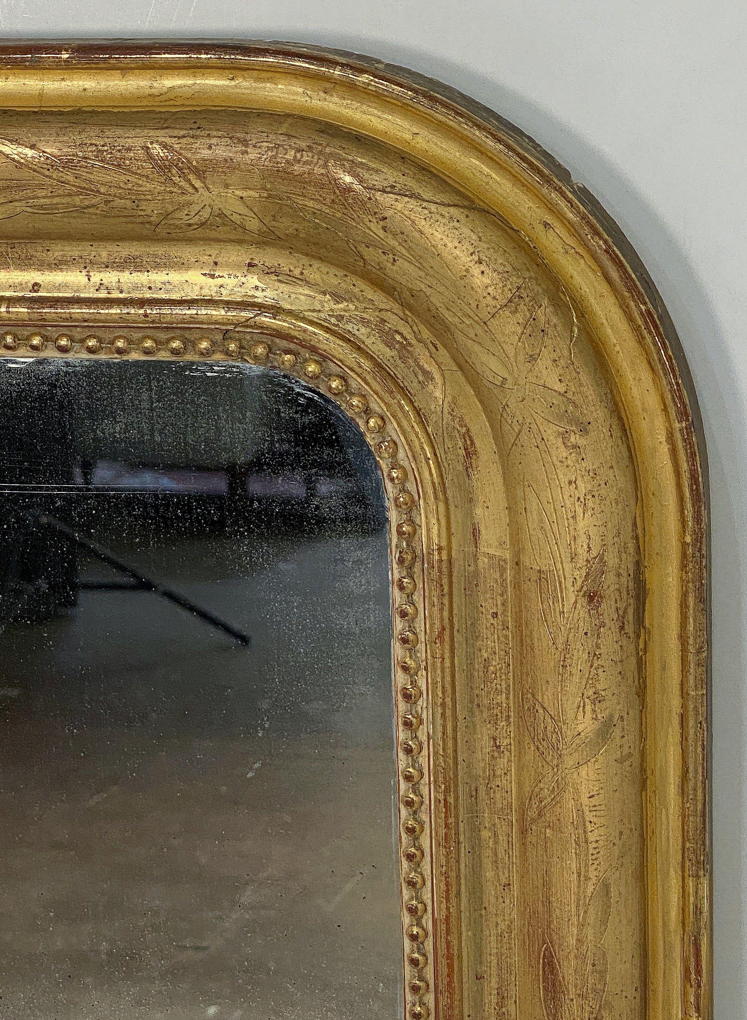 Glass Large Louis Philippe Arch Top Gilt Mirror (H 49 1/4 x W 34 5/8) For Sale