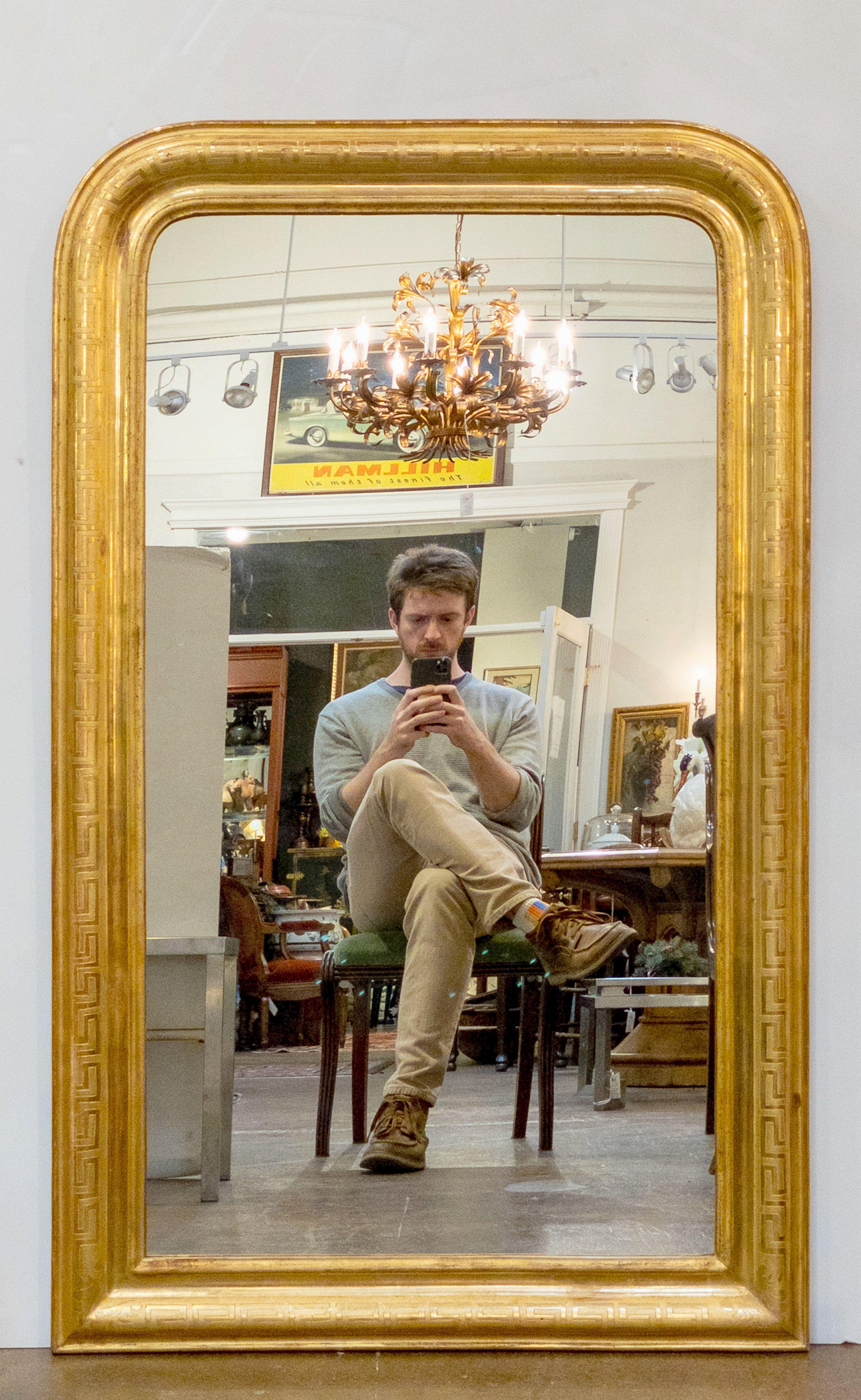 Large Louis Philippe Arch Top Gilt Mirror (H 49 3/4 x W 30 1/2) 9