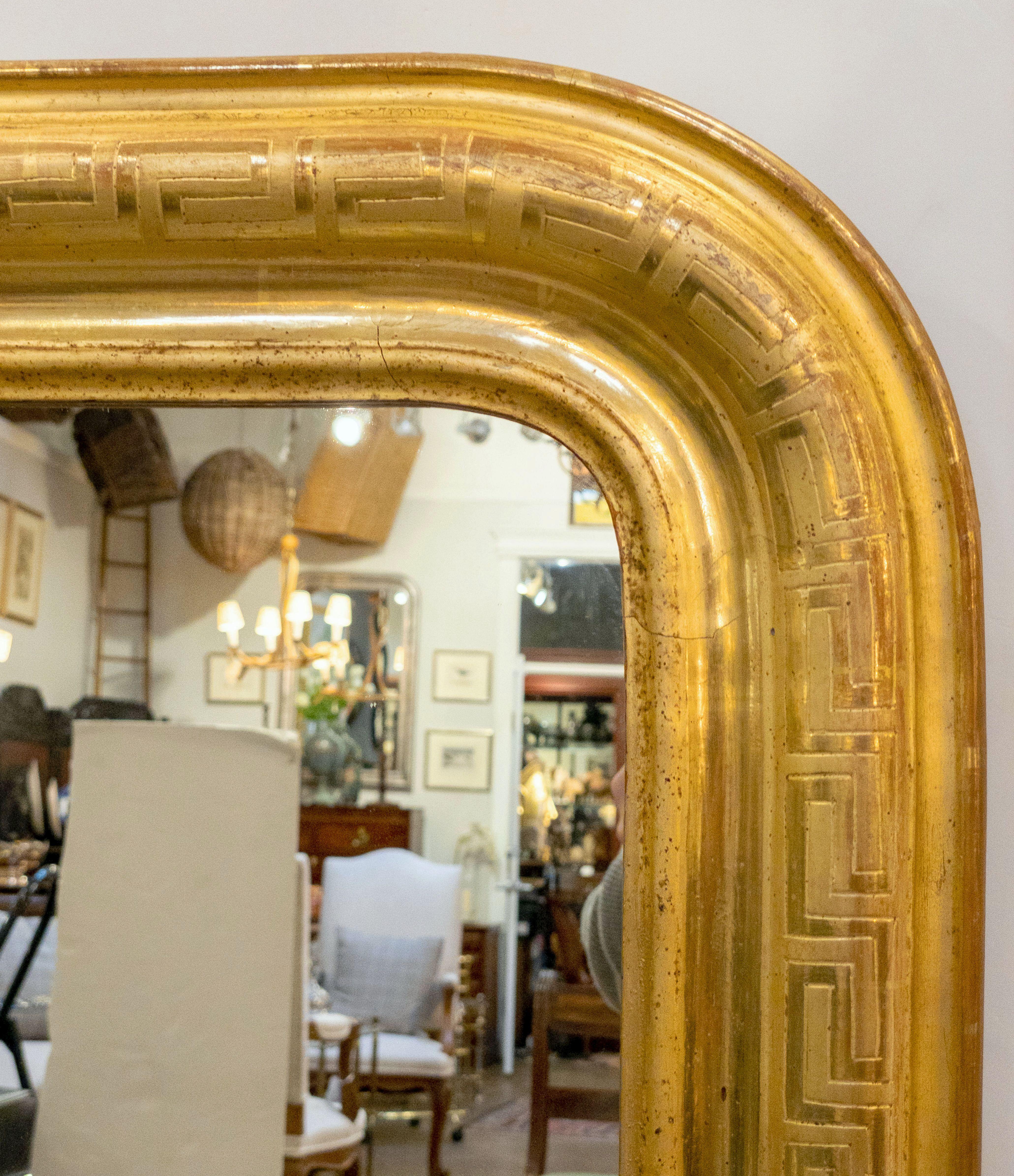 19th Century Large Louis Philippe Arch Top Gilt Mirror (H 49 3/4 x W 30 1/2)