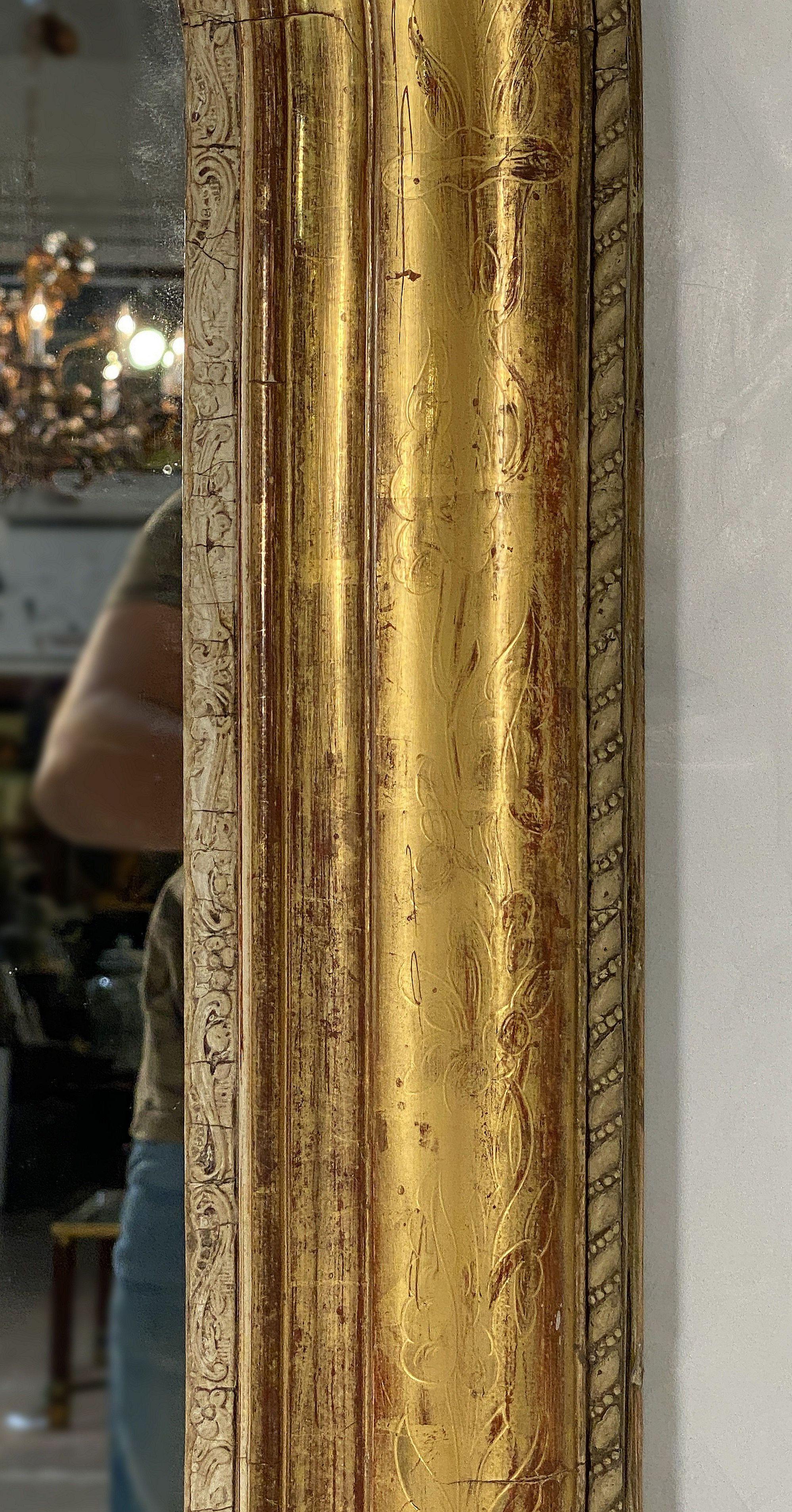 Large Louis Philippe Arch Top Gilt Mirror (H 50 1/2 x W 40 1/2) 5