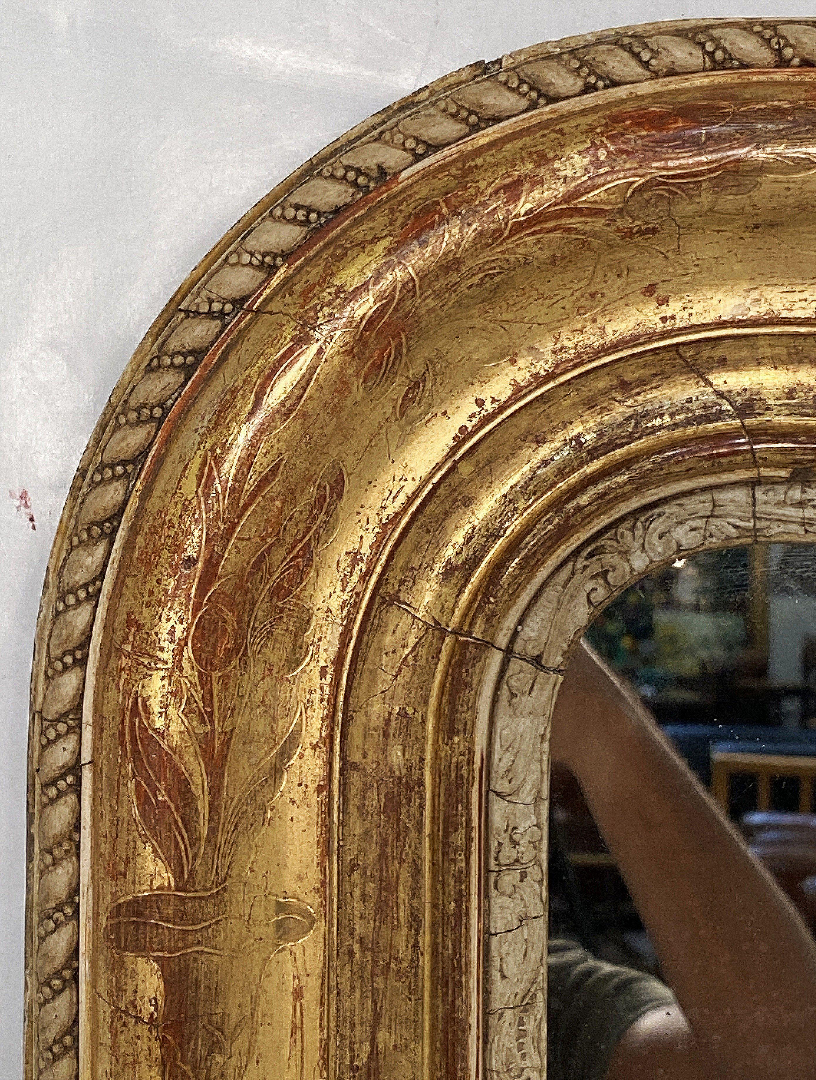 19th Century Large Louis Philippe Arch Top Gilt Mirror (H 50 1/2 x W 40 1/2)