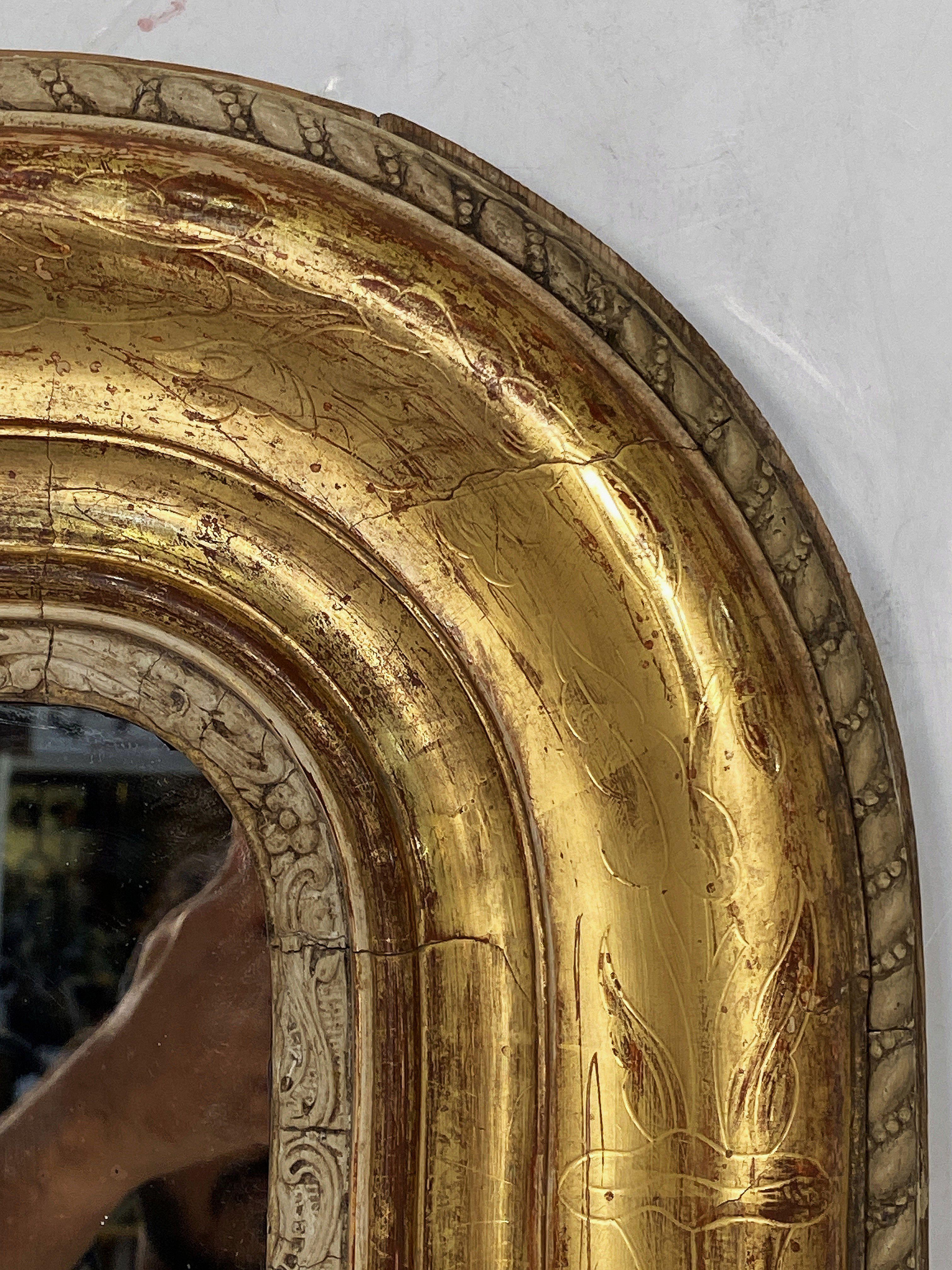 Gesso Large Louis Philippe Arch Top Gilt Mirror (H 50 1/2 x W 40 1/2)
