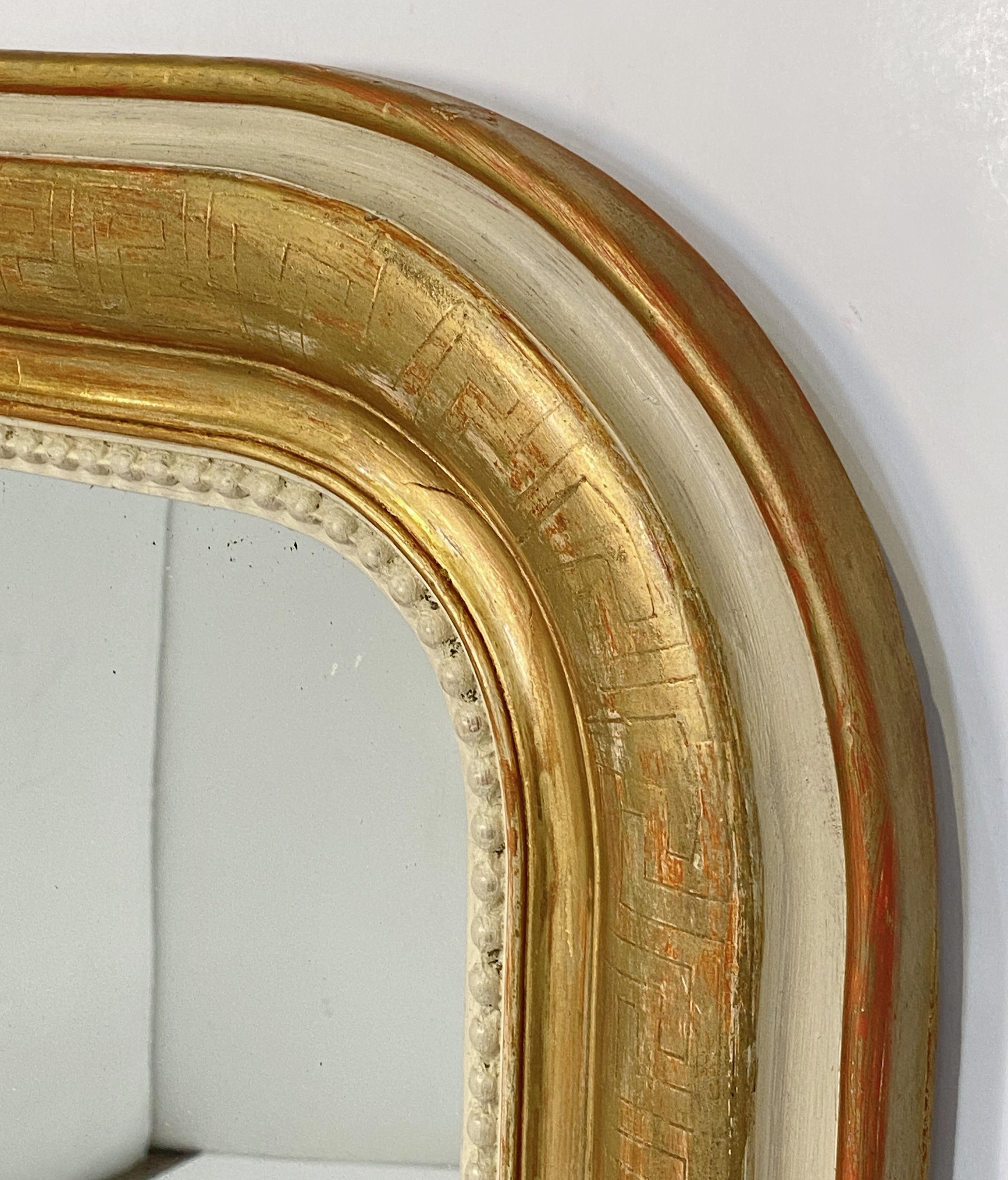 Gesso Large Louis Philippe Arch Top Gilt Mirror (H 53 1/4 x W 38) For Sale