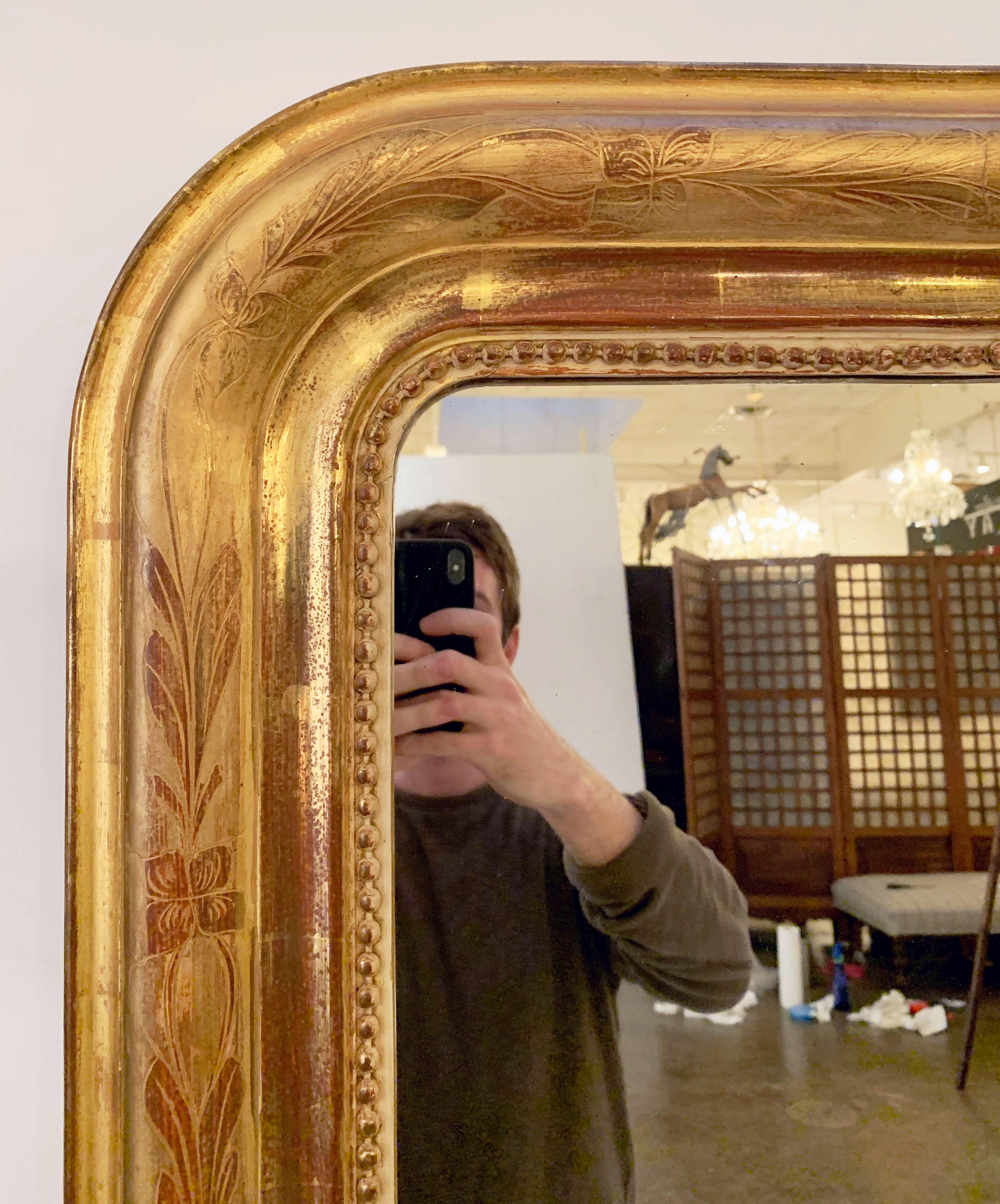 19th Century Large Louis Philippe Arch Top Gilt Mirror (H 55 1/4 x W 40)