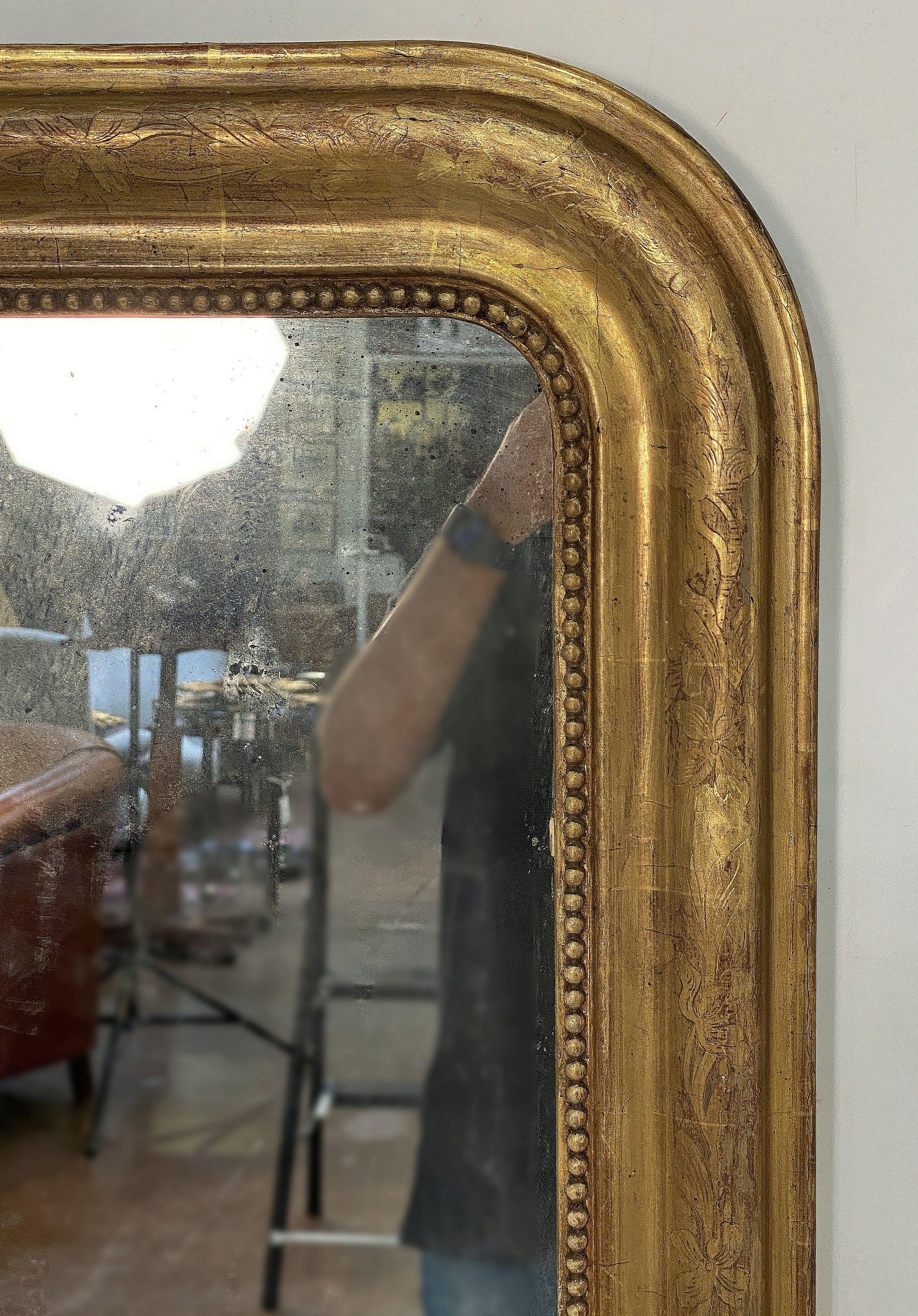XIX secolo Grande specchio dorato Louis Philippe (H. 59 x L. 38 1/2) in vendita