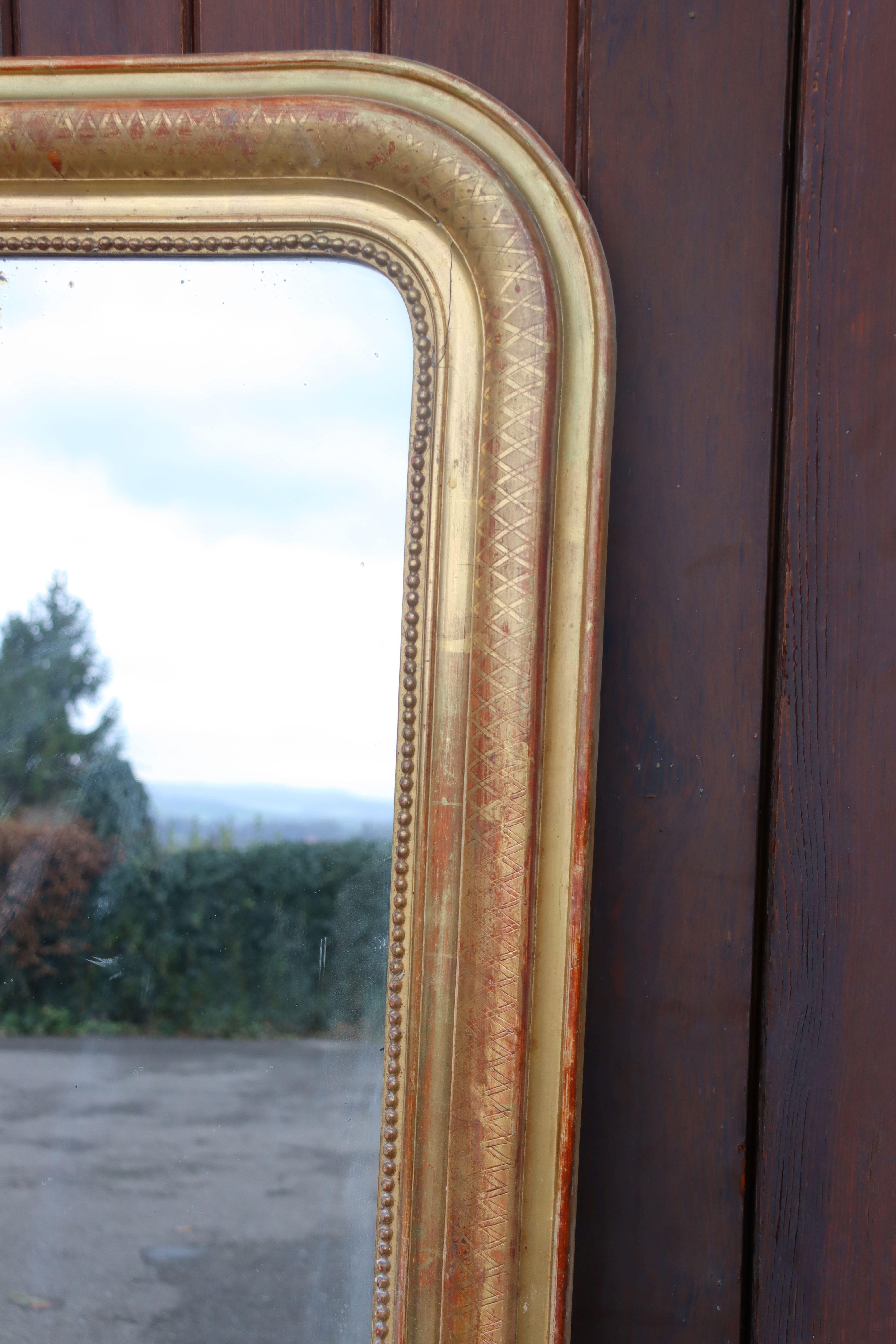 French Large Louis Philippe Fireplace Mirror In Golden Wood 175cm High For Sale