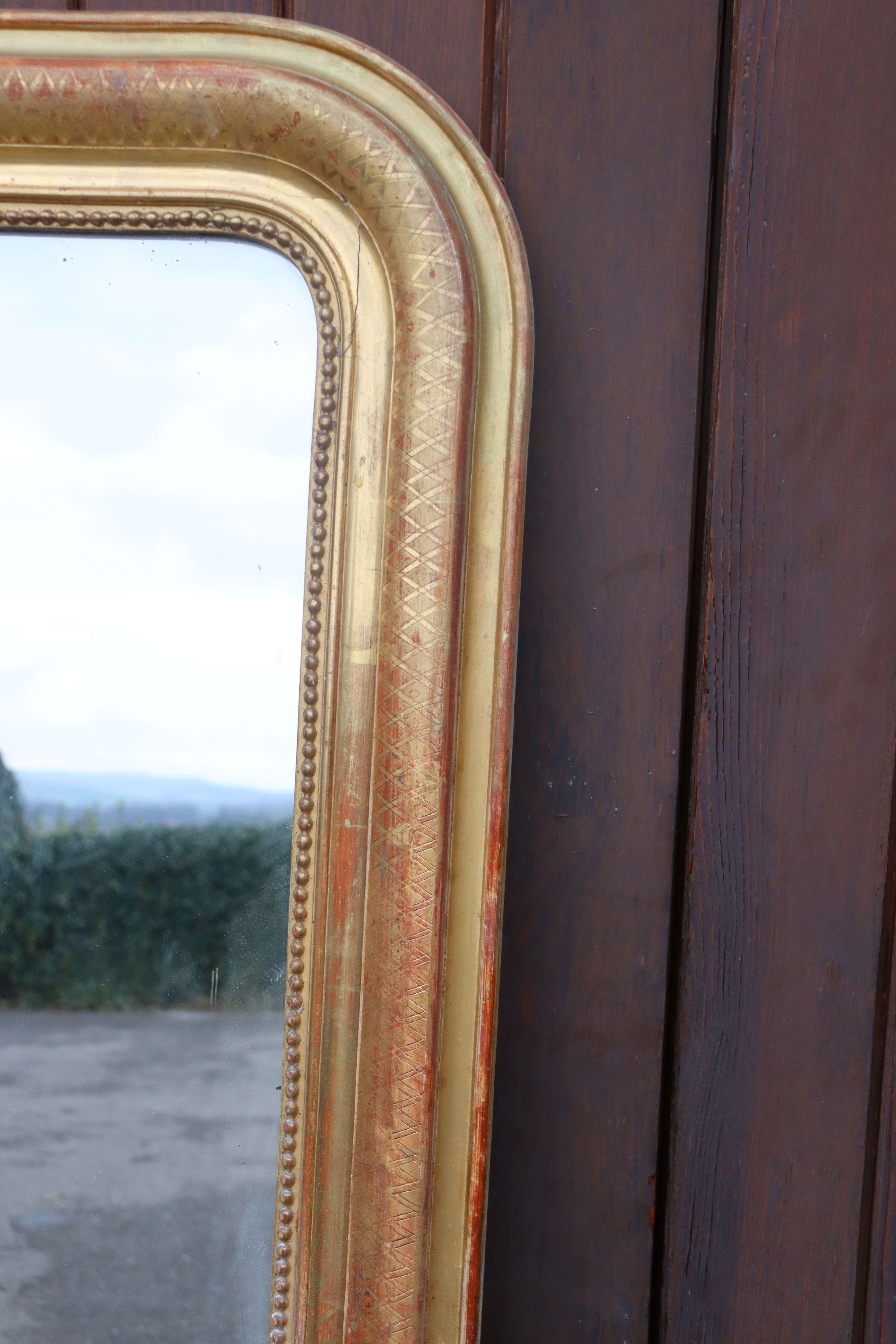 Grand miroir de cheminée Louis Philippe en bois doré 175 cm de haut en vente 2