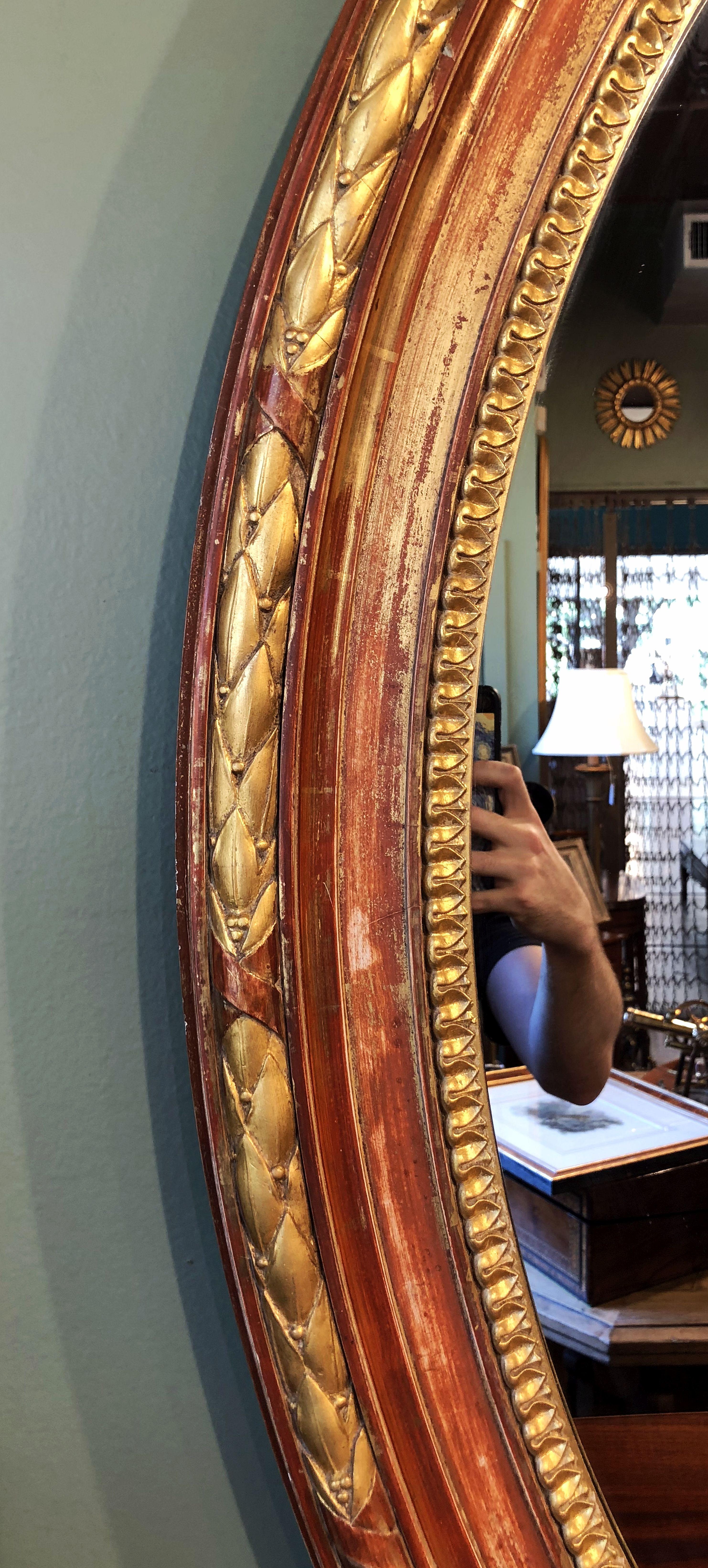 Large Louis Philippe Oval Framed Gilt Mirror (H 45 3/4 x W 36 3/4) 5