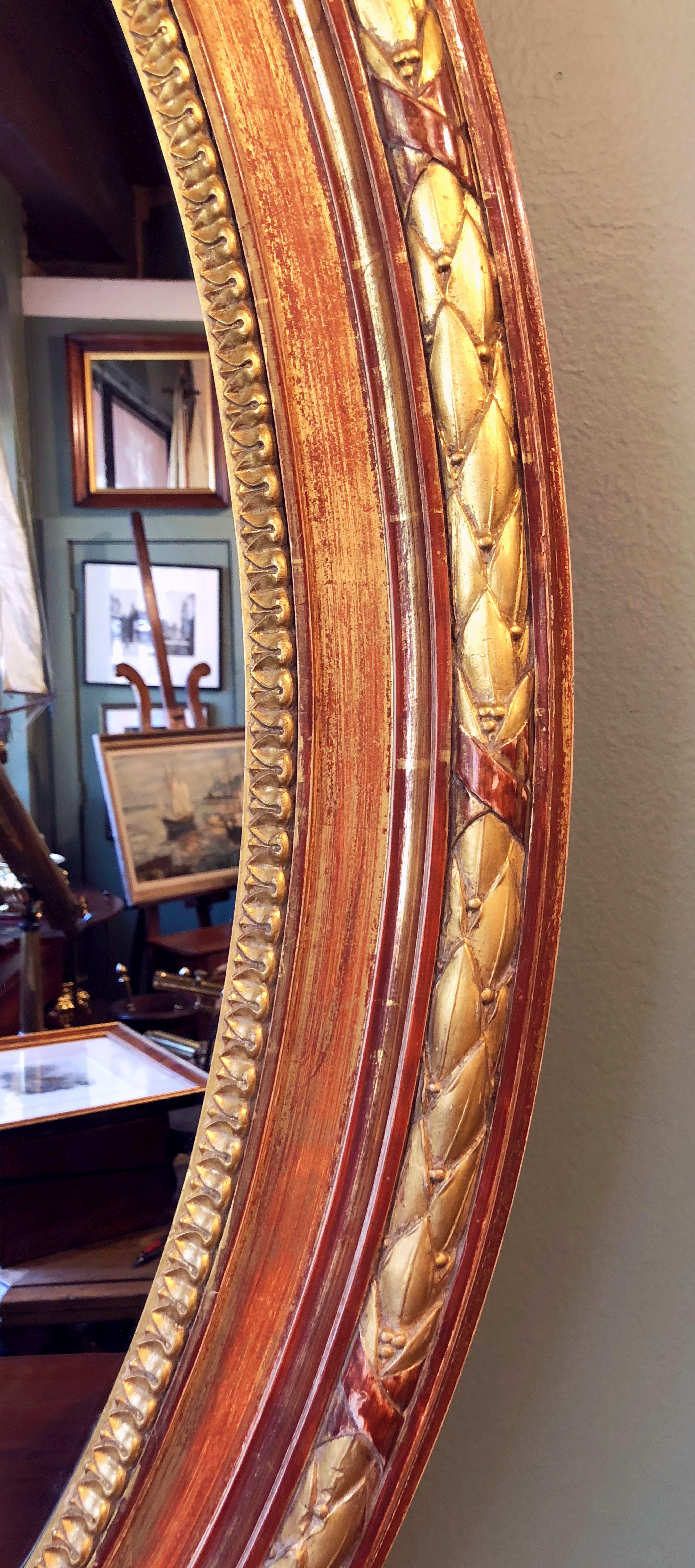 Glass Large Louis Philippe Oval Framed Gilt Mirror (H 45 3/4 x W 36 3/4)