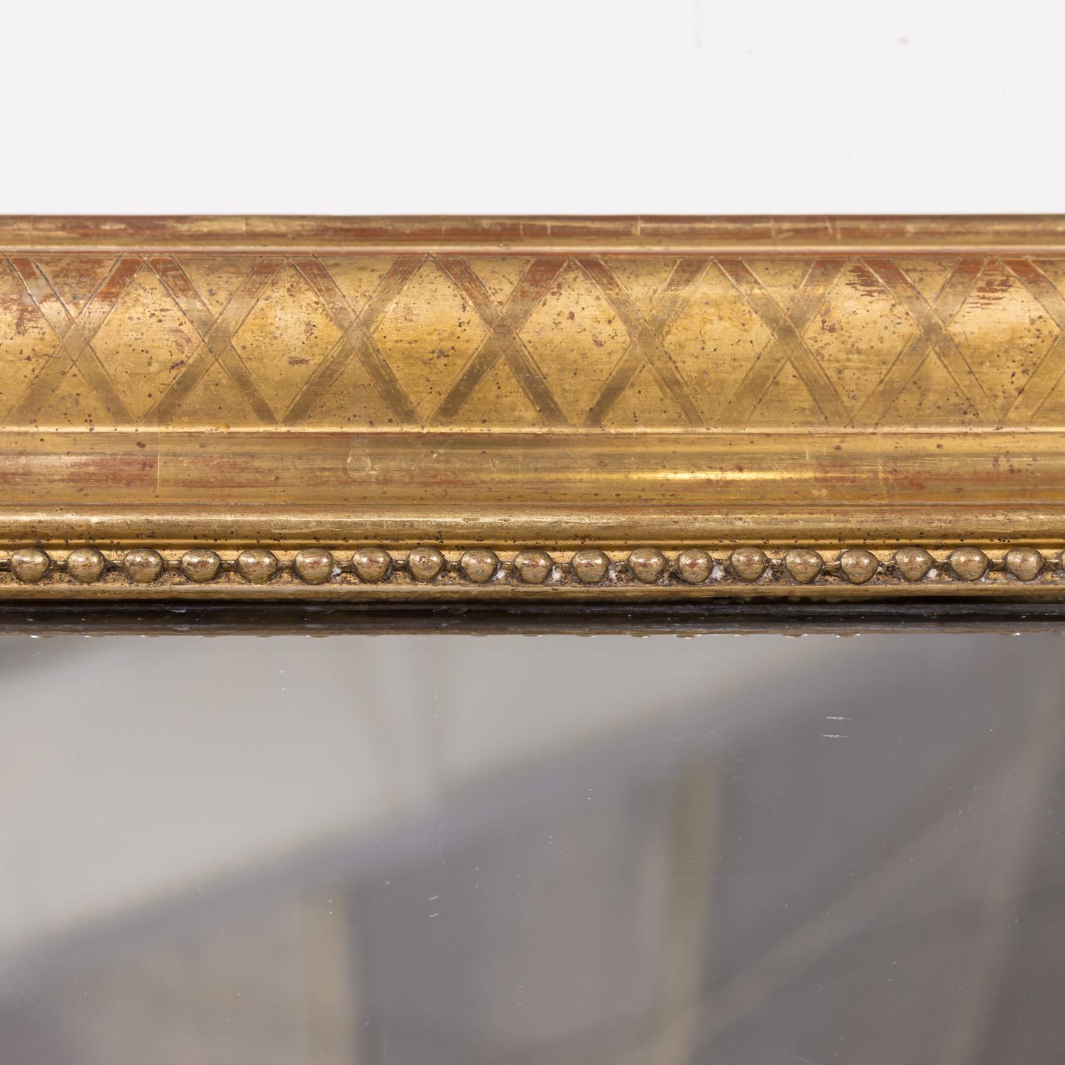 Large Louis Philippe Period Giltwood Mirror with Cross Hatch Etching In Good Condition In Birmingham, AL