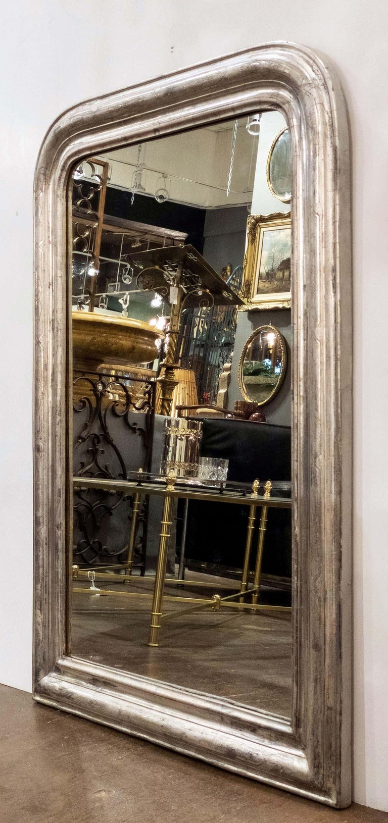 French Large Louis Philippe Silver Gilt Mirror (H 42 3/4 x W 30 1/2)