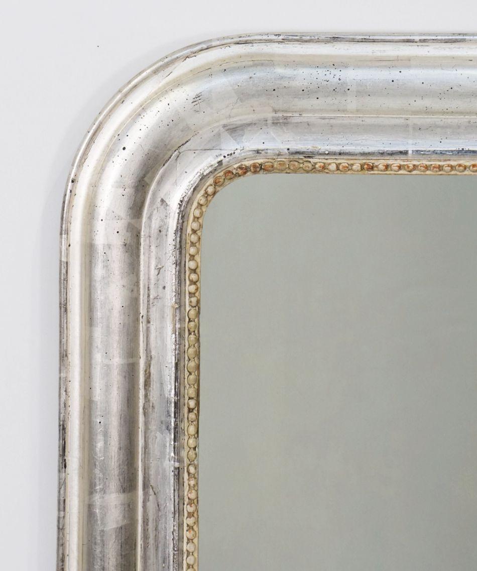 Large Louis Philippe Silver Gilt Mirror (H 47 1/4 x W 35 1/4) In Good Condition In Austin, TX