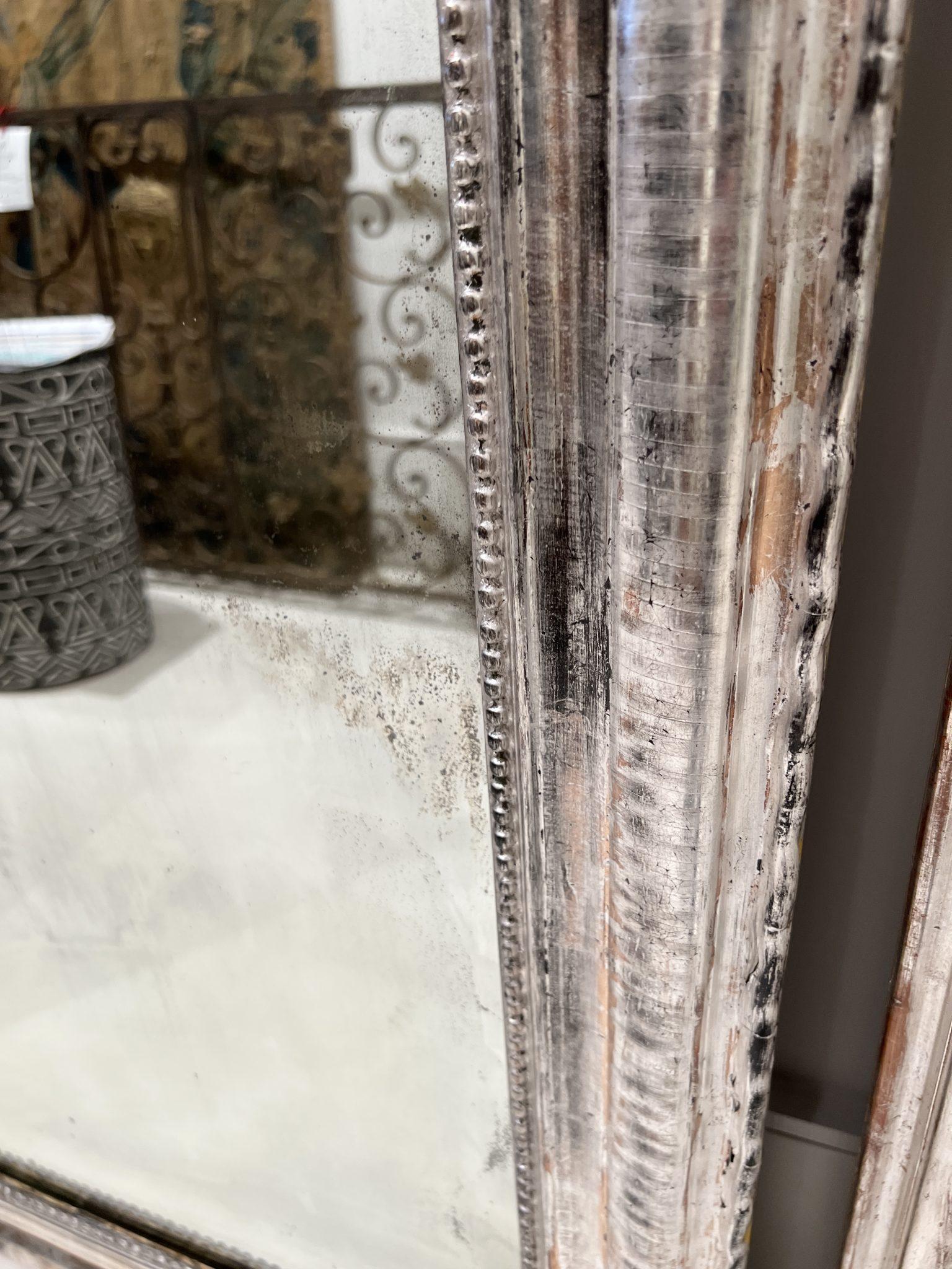 Large Louis Philippe Silver Mirror In Fair Condition For Sale In New Orleans, LA