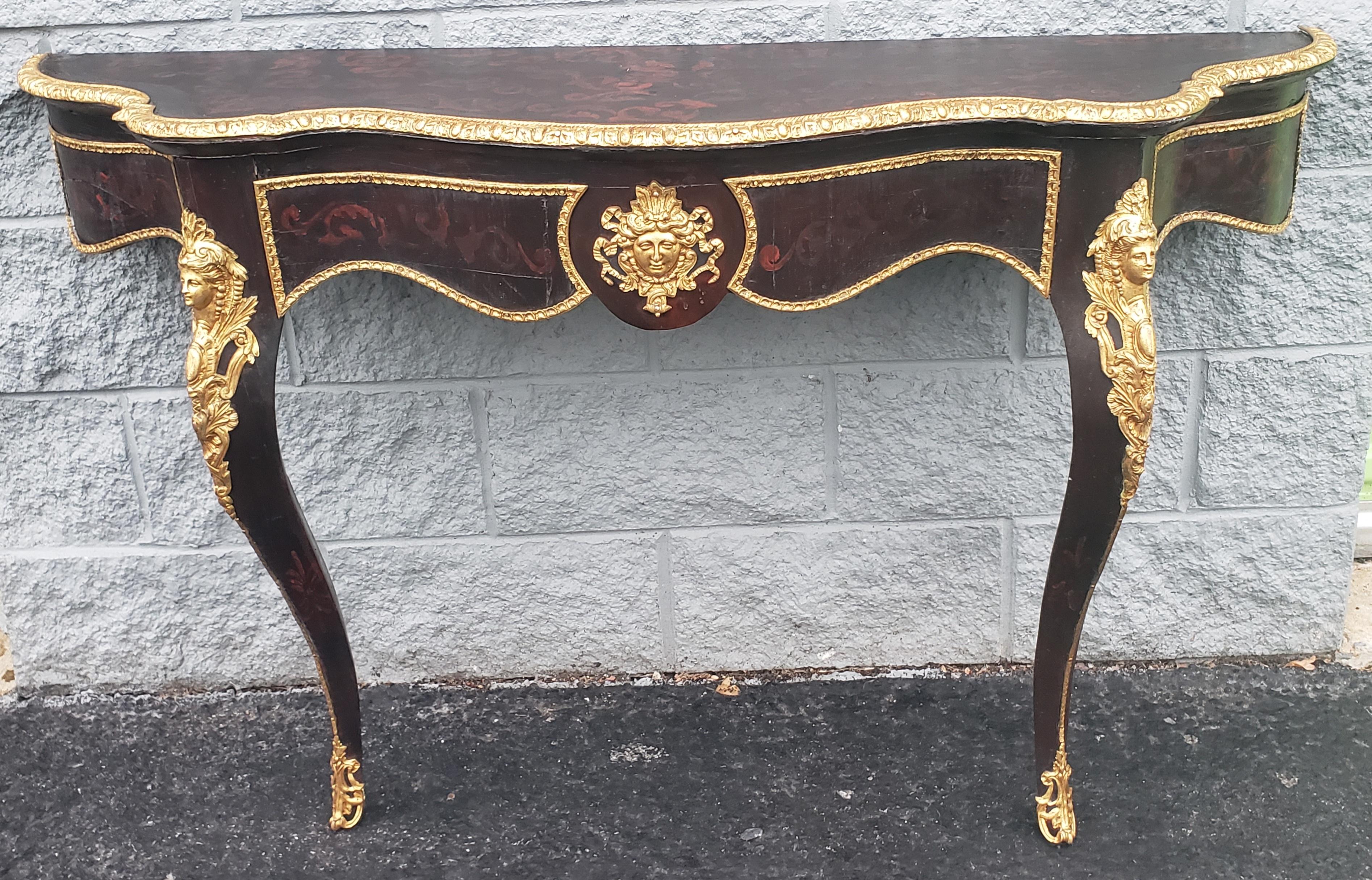 Hand-Crafted Large Louis Phillipe Ormolu & Giltwood French Console Wall Table, Circa 1840s For Sale