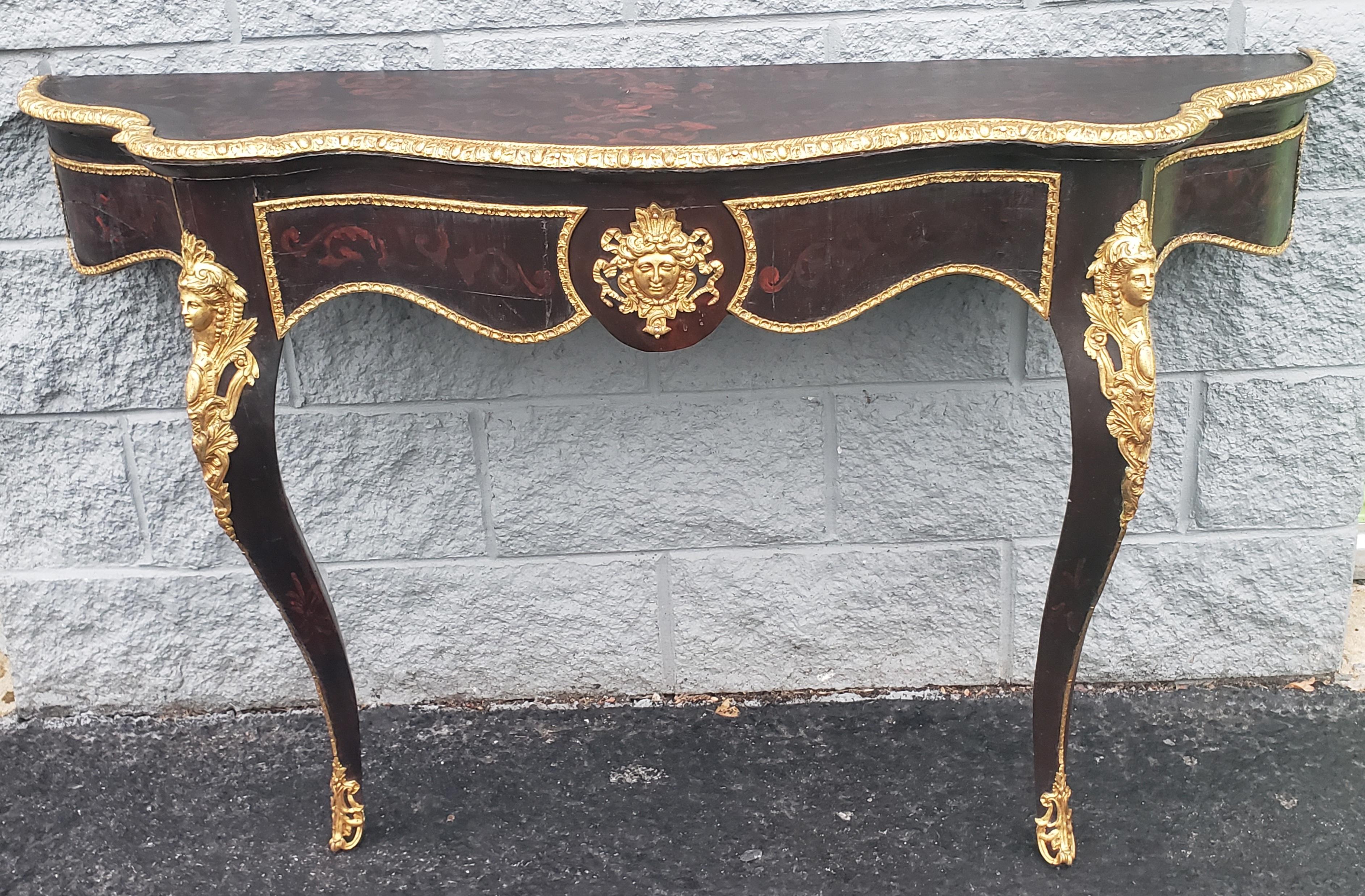 Bronze Large Louis Phillipe Ormolu & Giltwood French Console Wall Table, Circa 1840s For Sale