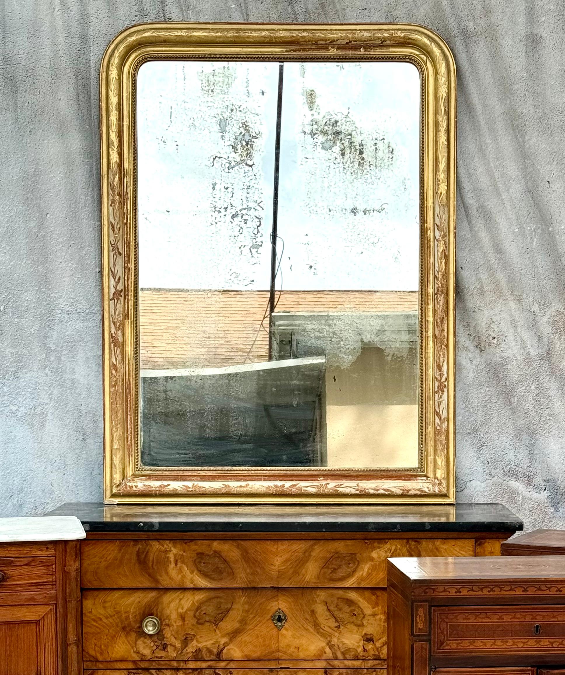 Large Louis Phillippe Gilt Mirror For Sale 1