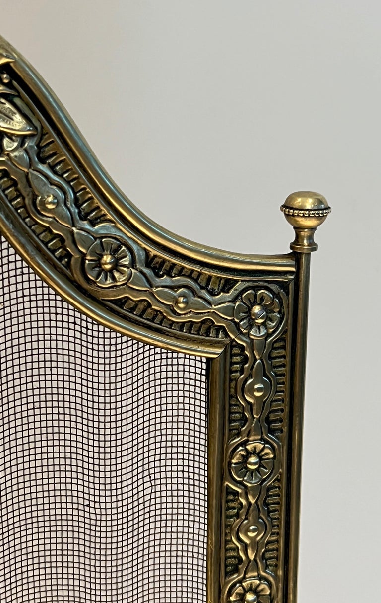 Large Louis the 16th Style 4 Panels Brass and Grilling Folding