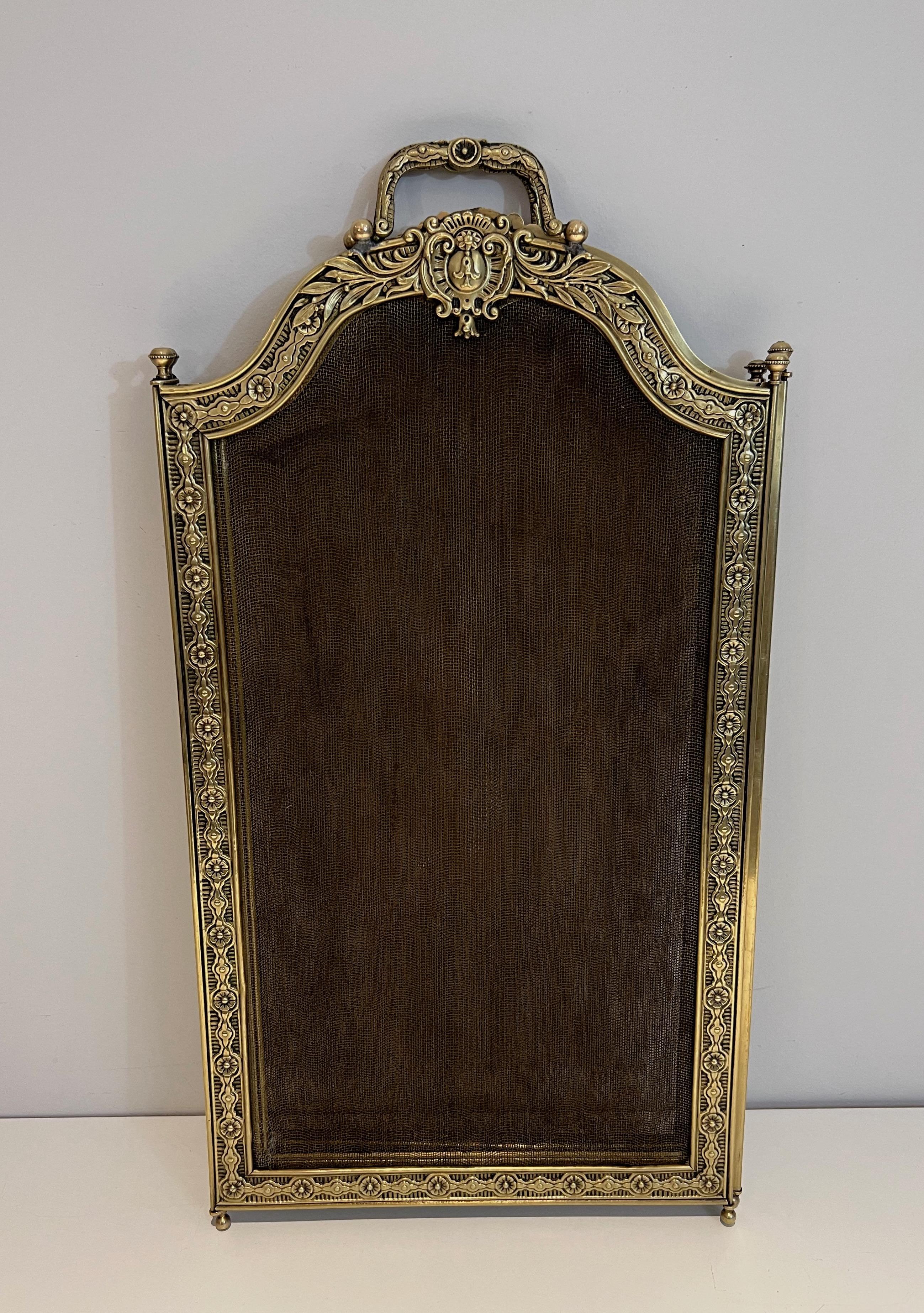 Large Louis the 16th Style 4 Panels Brass and Grilling Folding Fireplace Screen In Good Condition For Sale In Marcq-en-Barœul, Hauts-de-France