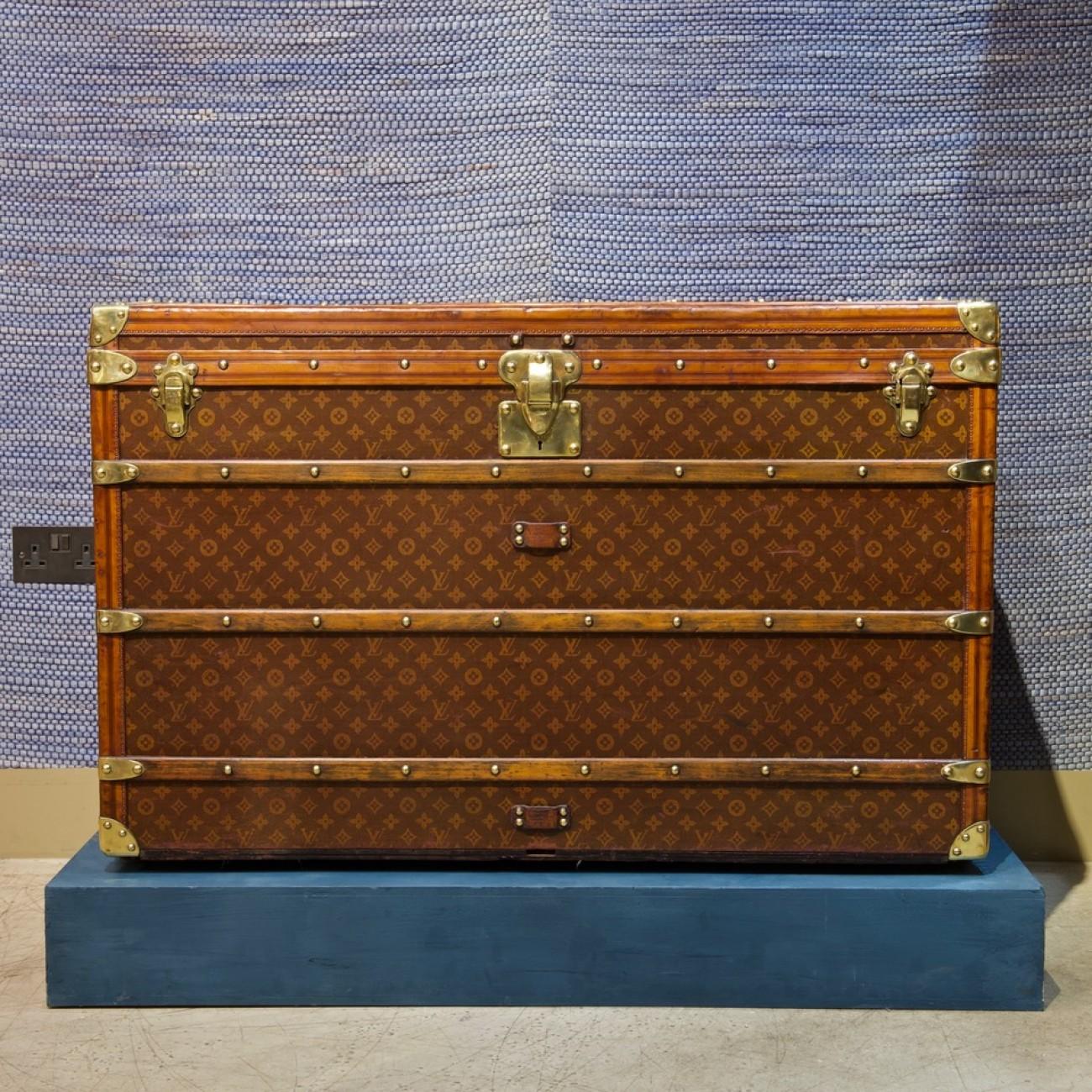 A spectacular very large size Louis Vuitton steamer trunk in LV Monogram pattern canvas with brass fittings, leather trim to the edges, brass handles, original cotton lining to the interior and two layers of the original trays, circa 1905. Wonderful