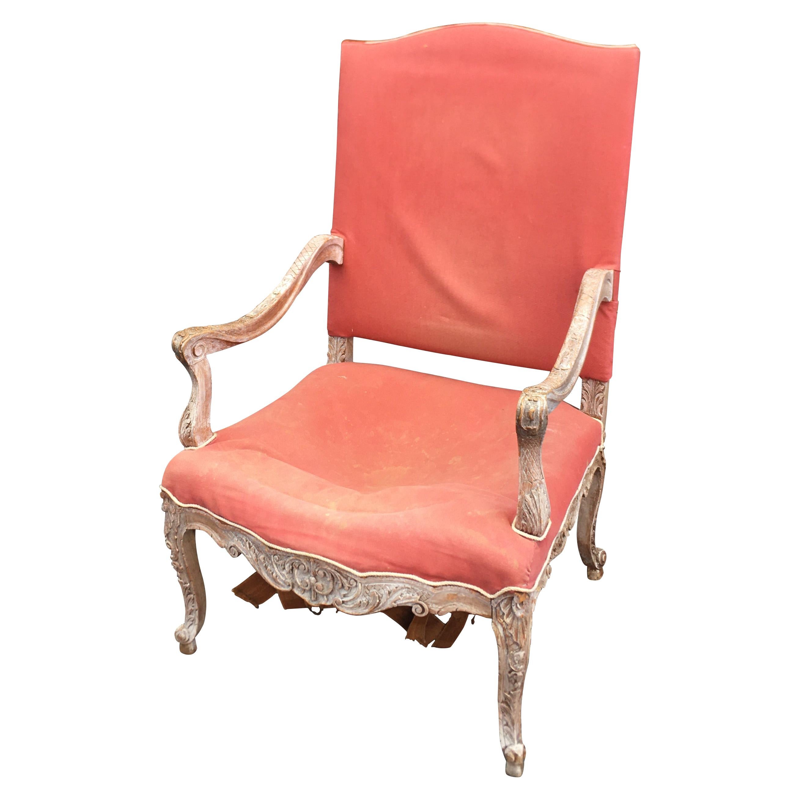 Large Louis XIV, Regency, Style Armchair, 19th Century, to be Restored For Sale