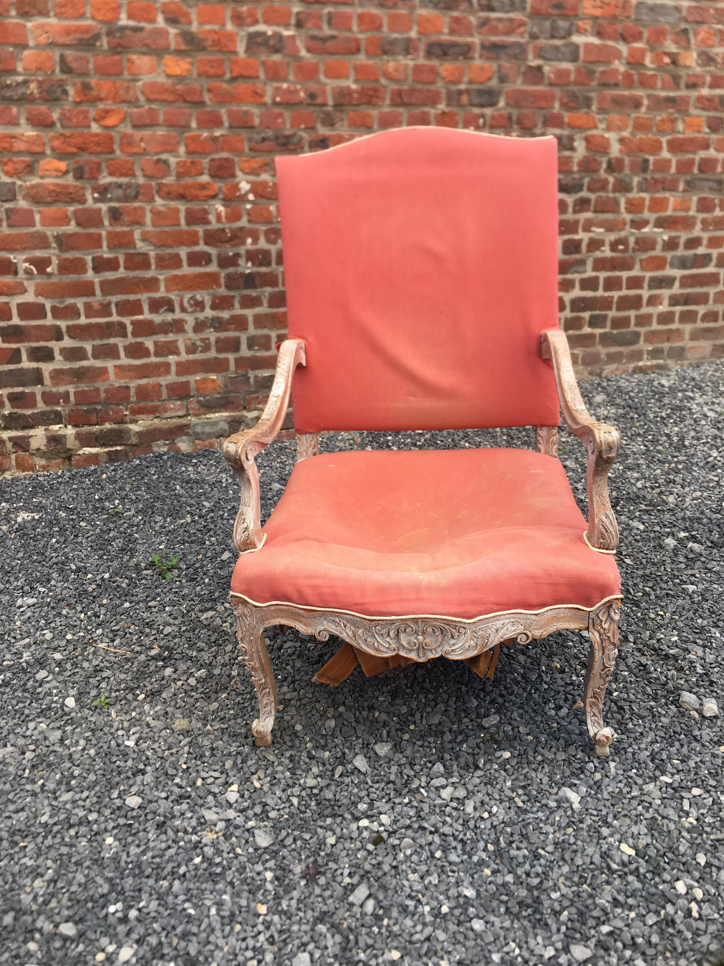 Large Louis XIV, Regency, style armchair, 19th century, to be restored.
 