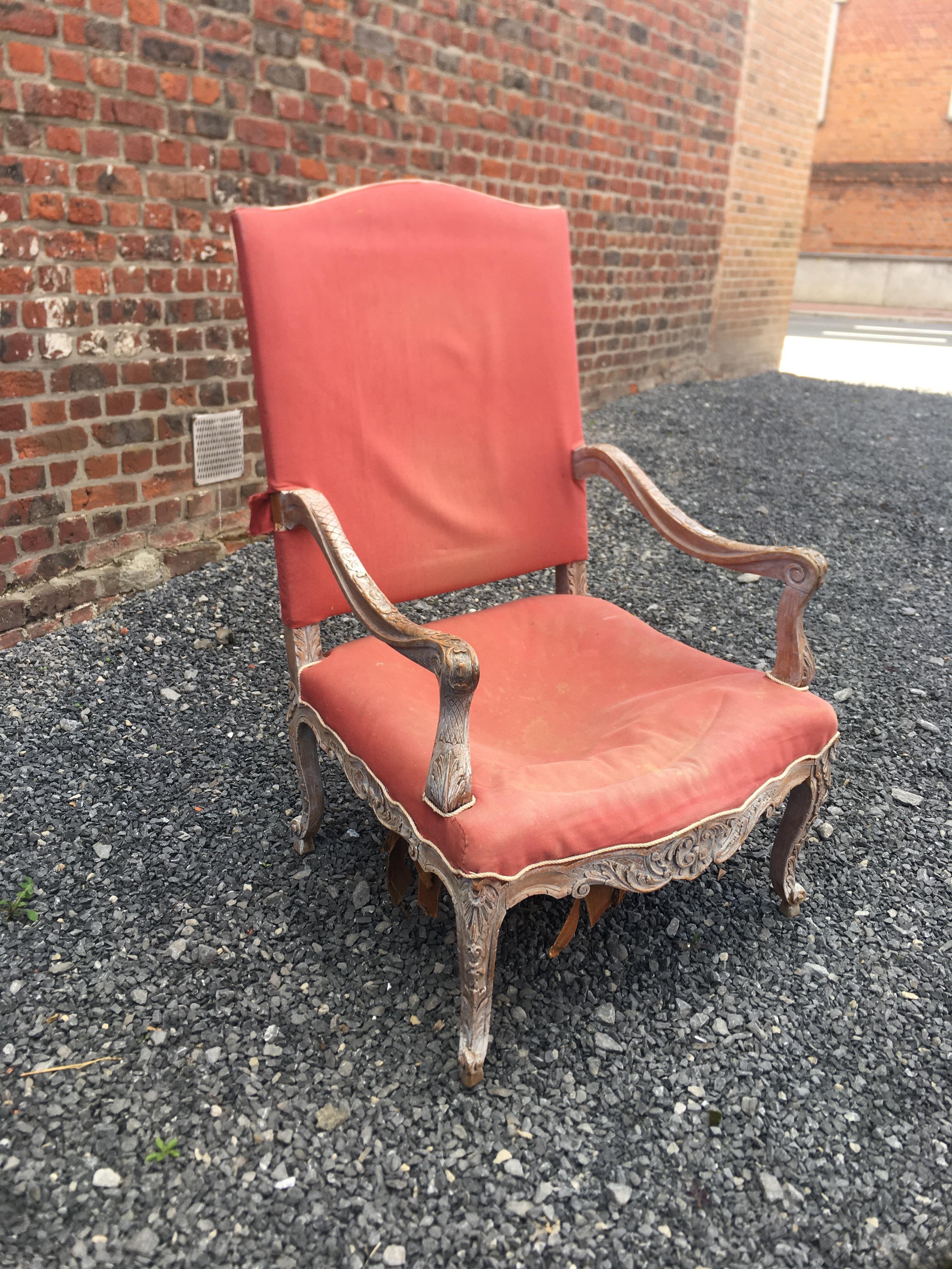 Beech Large Louis XIV, Regency, Style Armchair, 19th Century, to be Restored For Sale
