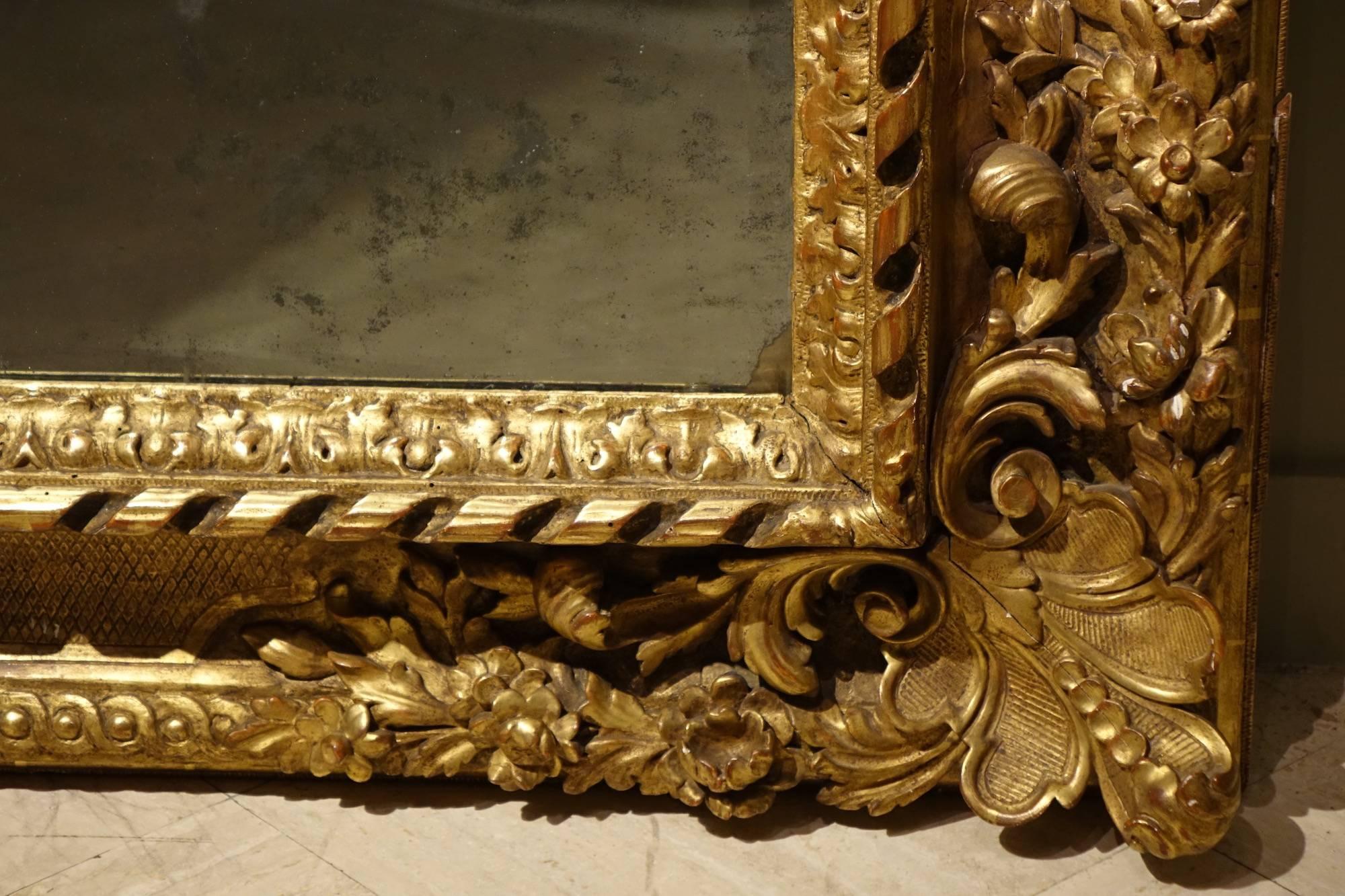 Large Giltwood  Louis XIV Style Mirror , France  circa 1850 In Good Condition In Paris, FR
