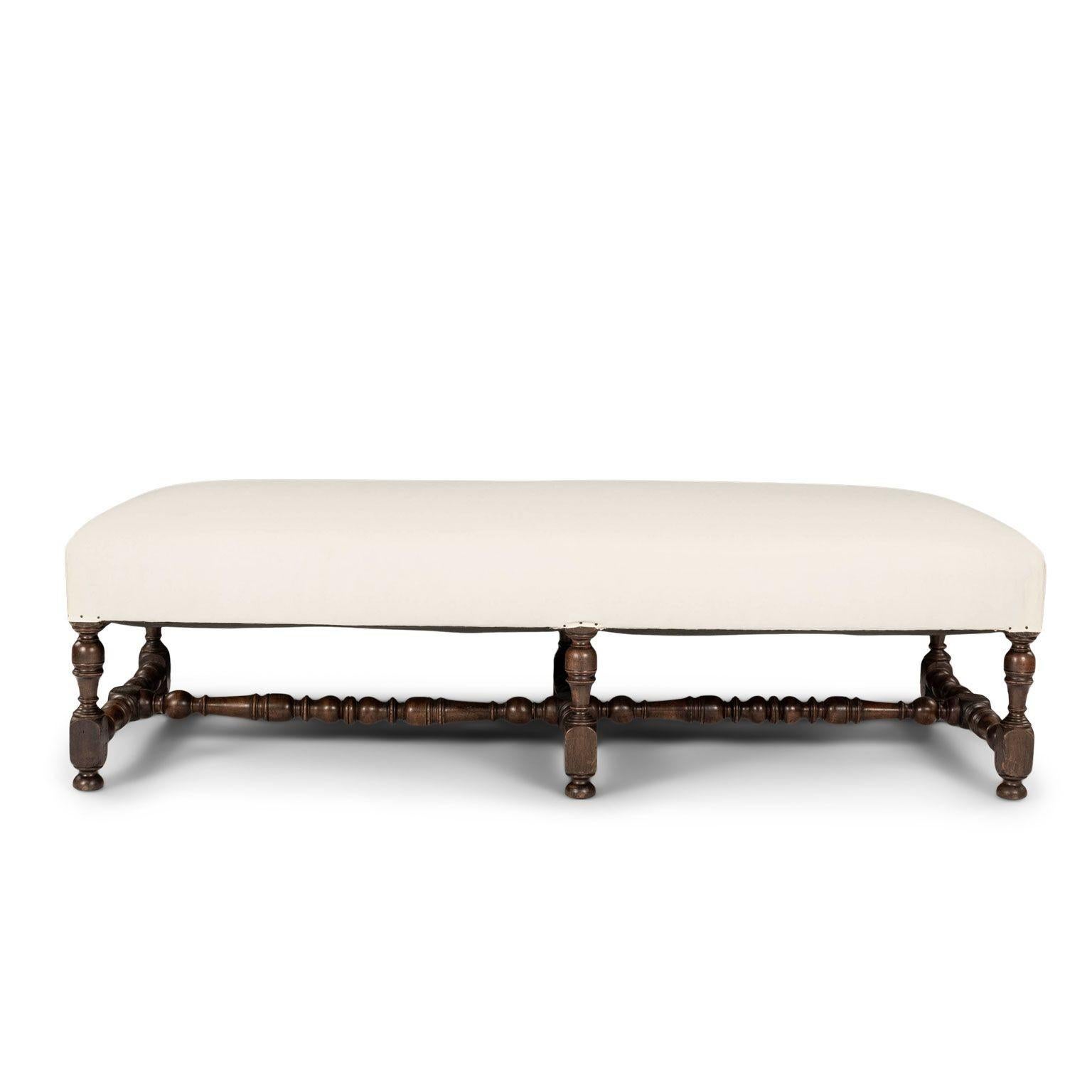 French Large Louis XIV Upholstered Oak Bench For Sale