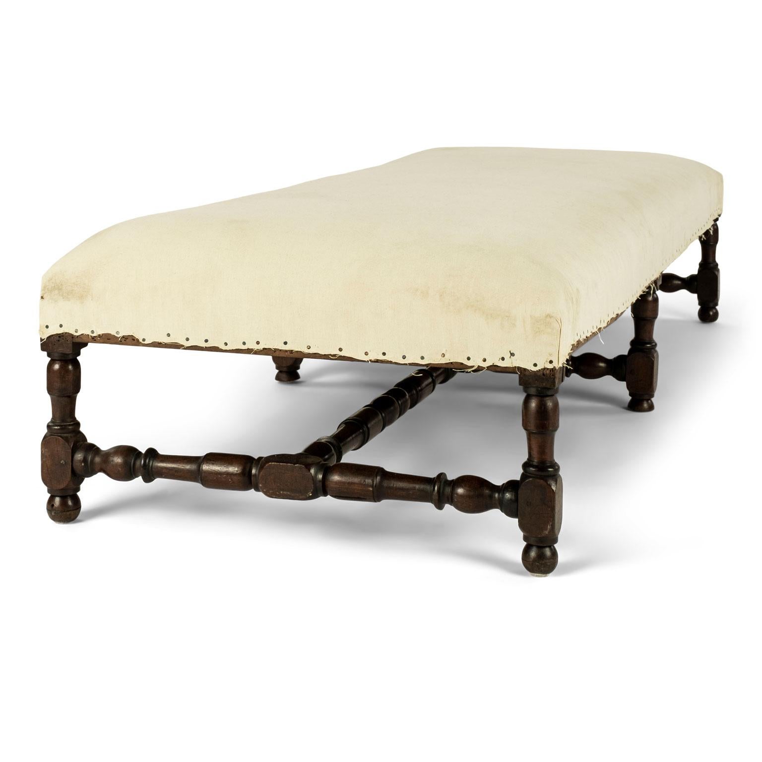 19th Century Large Louis XIV Upholstered Oak Bench