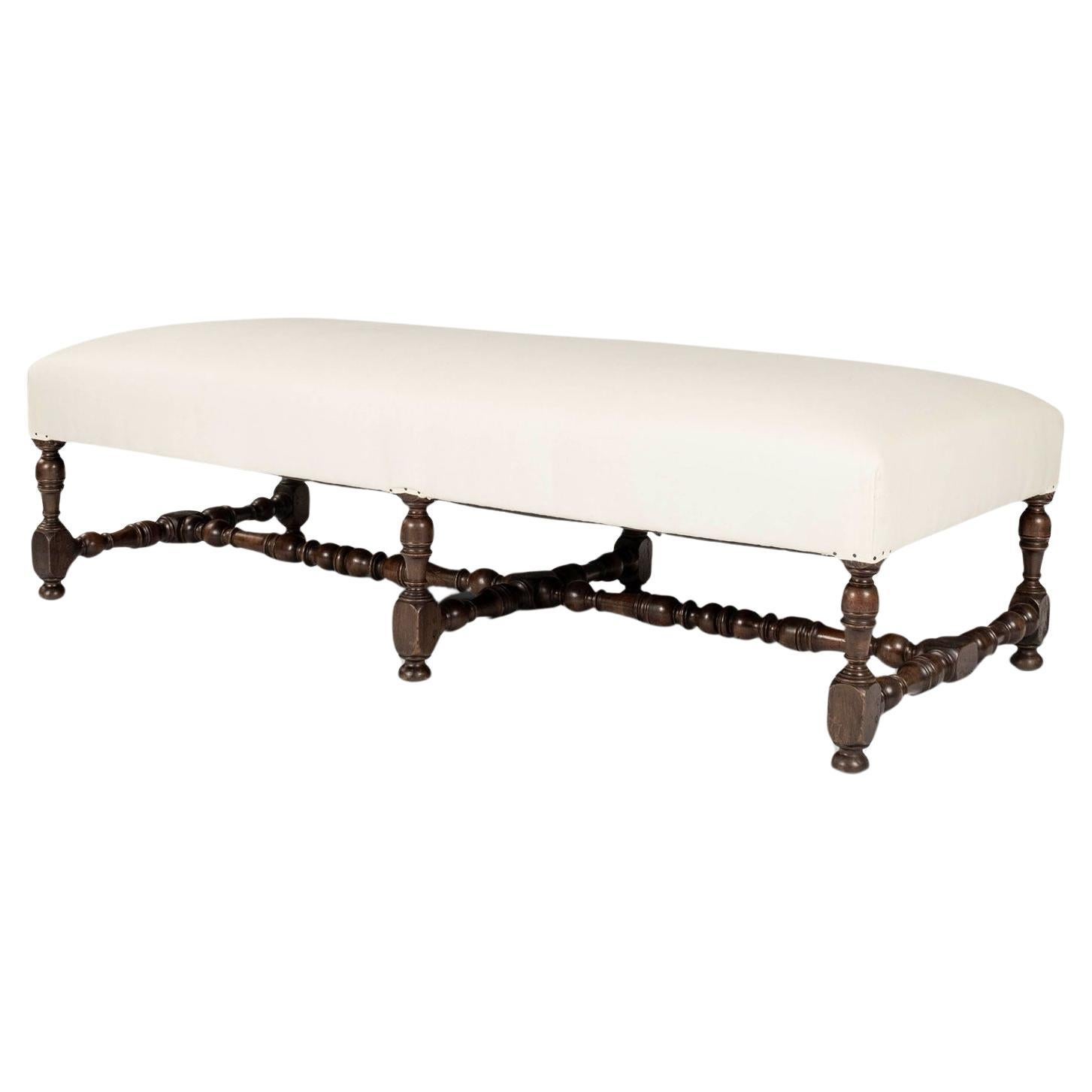 Large Louis XIV Upholstered Oak Bench For Sale