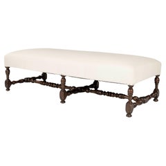 Large Louis XIV Upholstered Oak Bench