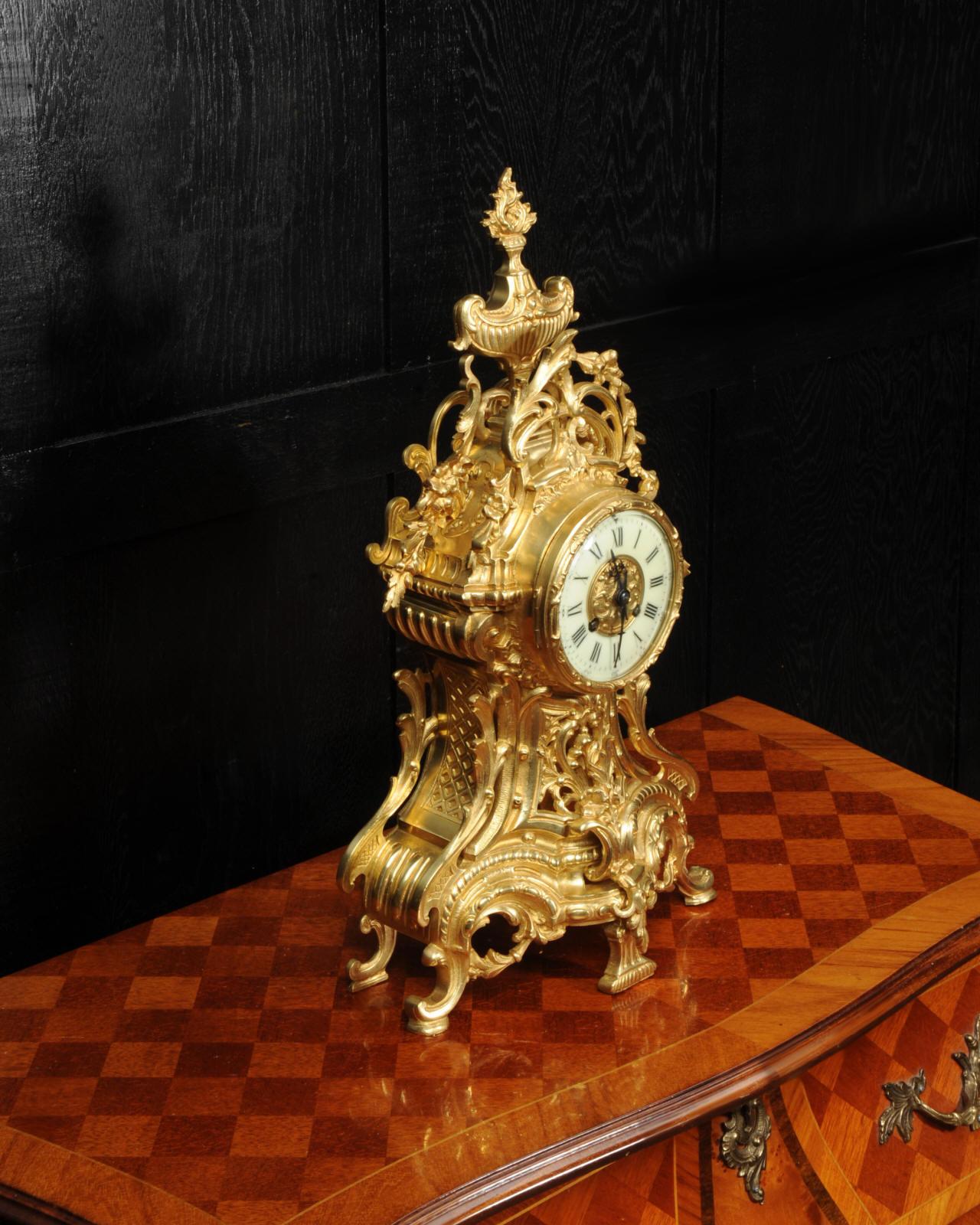 Large Louis XV Antique French Gilt Bronze Clock For Sale 9