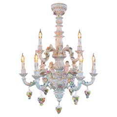 Large Louis XV Meissen Style 9-Light Chandelier Porcelain Gilt, by PMP Germany