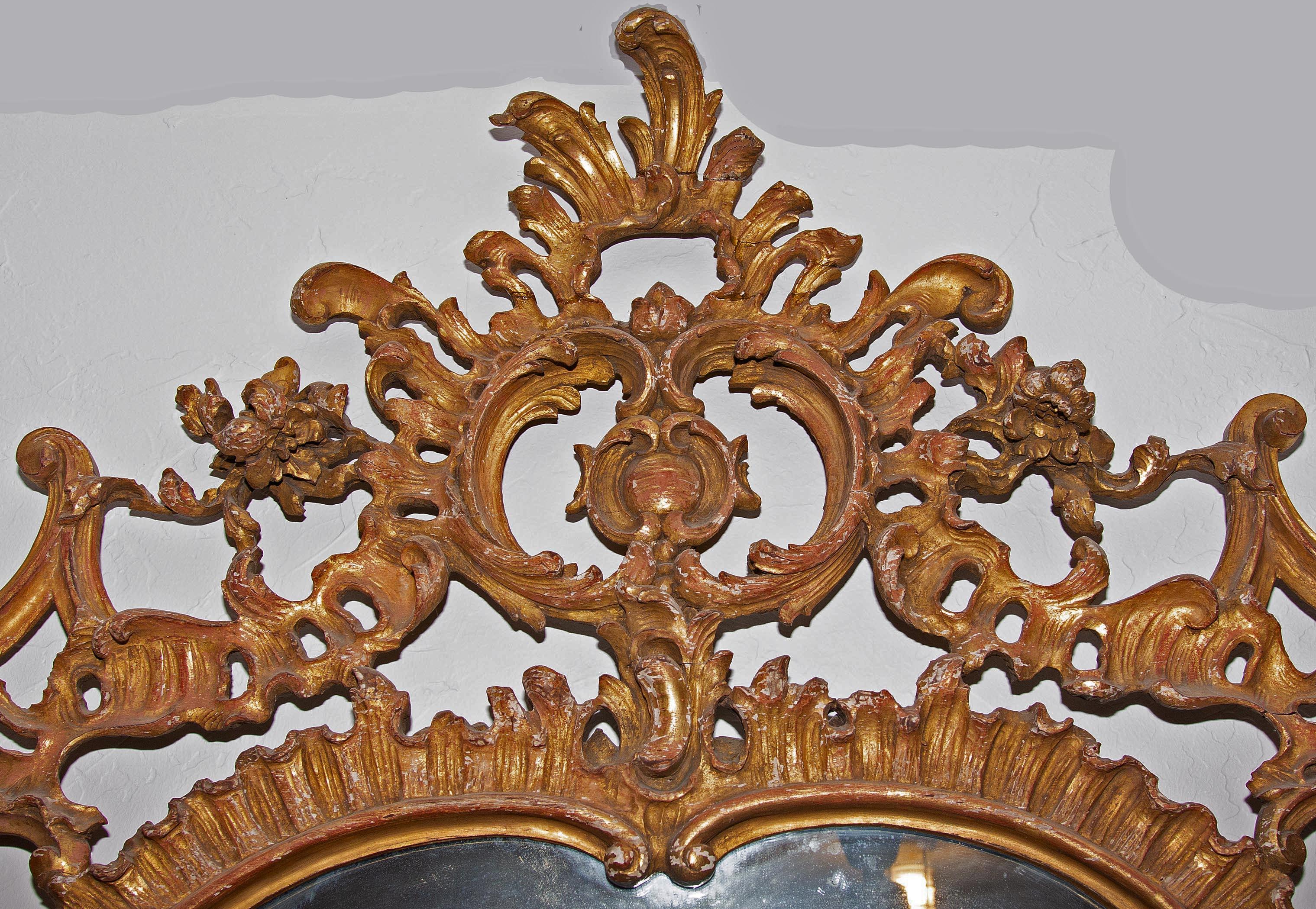 European Large Louis XV over Mantel Giltwood Mirror