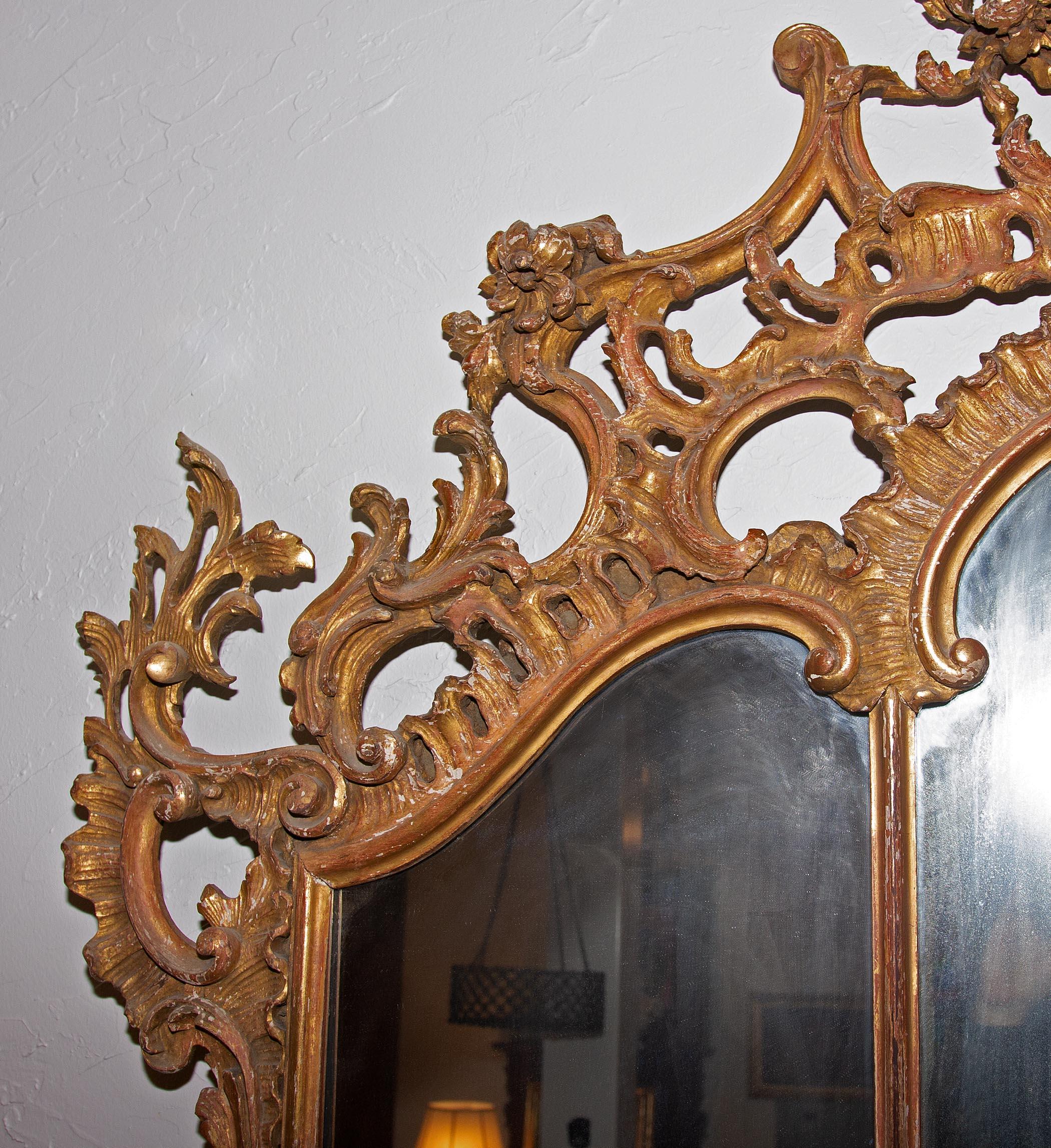 Carved Large Louis XV over Mantel Giltwood Mirror
